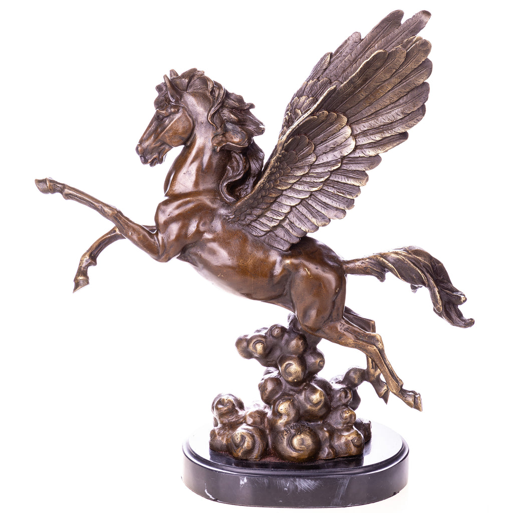 Bronze Skulptur Pegasus - signierte Mythologie Figur auf Marmorsockel