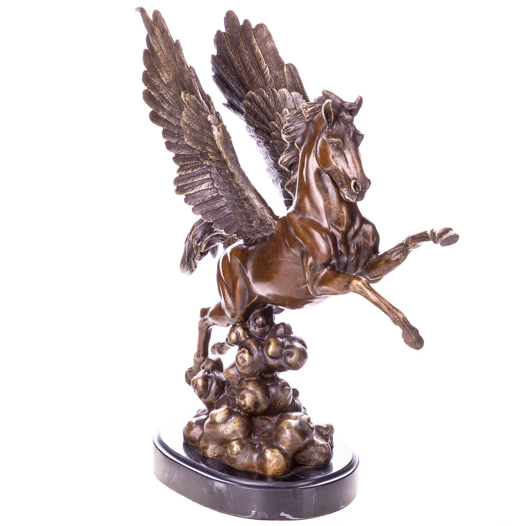 Bronze Skulptur Pegasus - signierte Mythologie Figur auf Marmorsockel