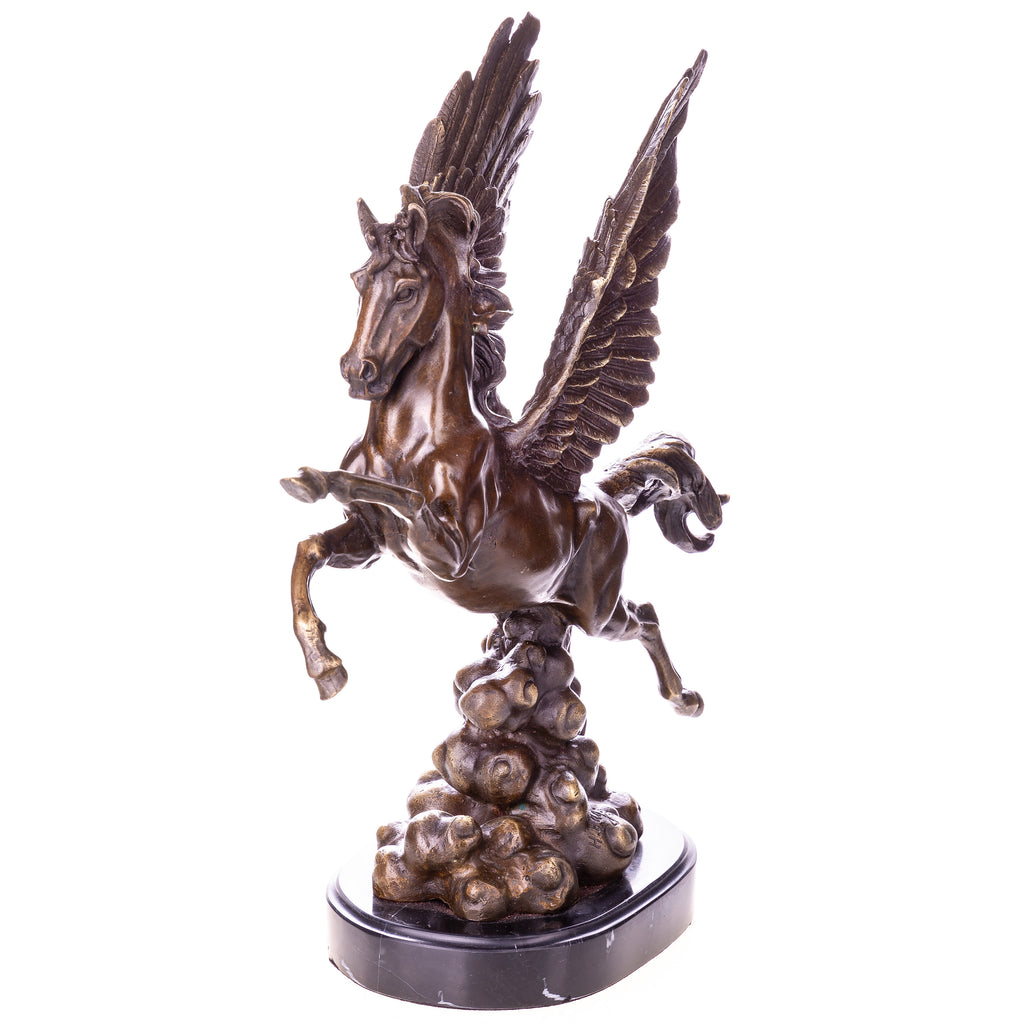 Bronze Skulptur Pegasus - signierte Mythologie Figur auf Marmorsockel