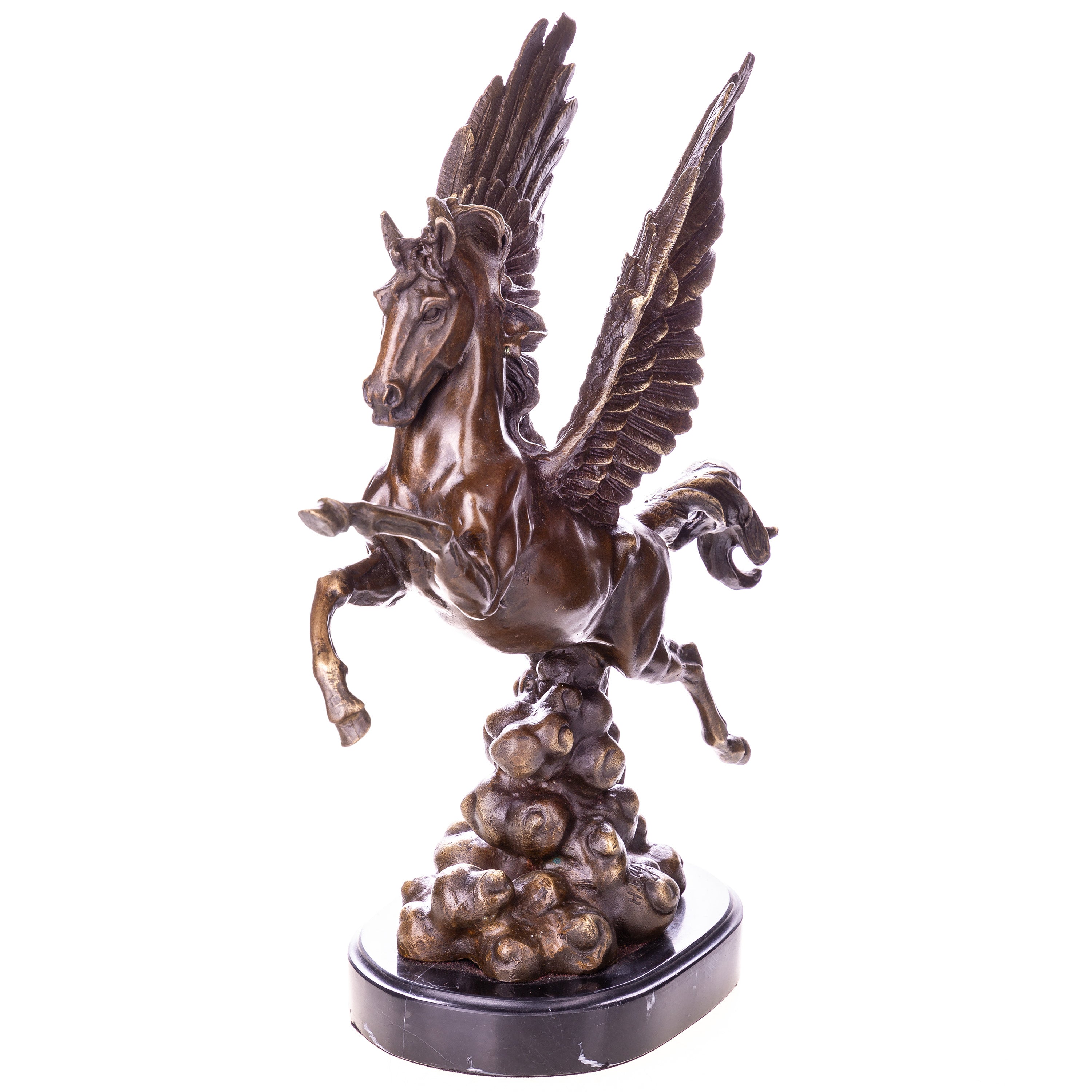 Bronze Skulptur Pegasus - signierte Mythologie Figur auf Marmorsockel
