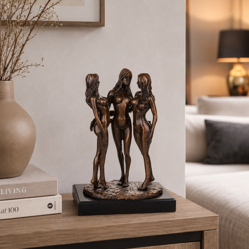Bronze Skulptur Drei Grazien - signierte Aktfigur auf Marmorsockel
