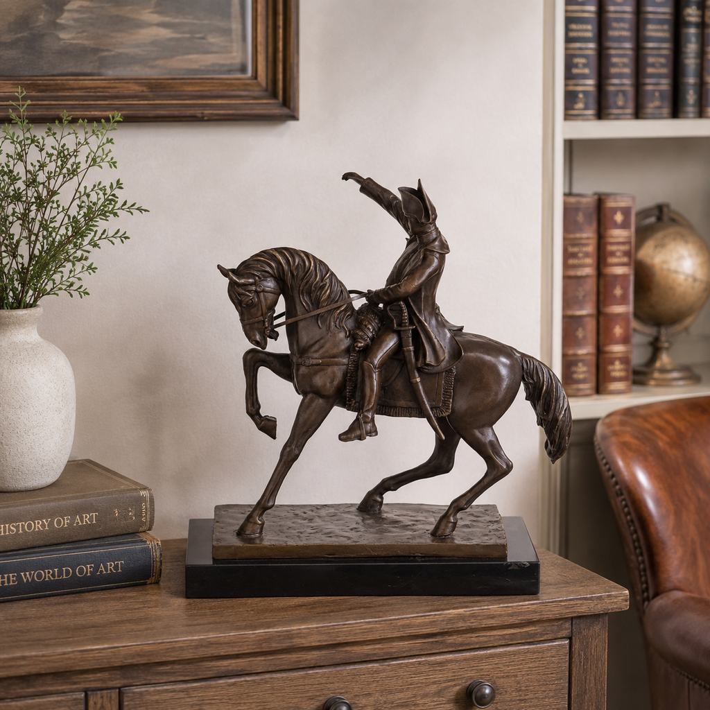 Bronze Skulptur Napoleon zu Pferd - signierte klassische Statue auf Marmorsockel