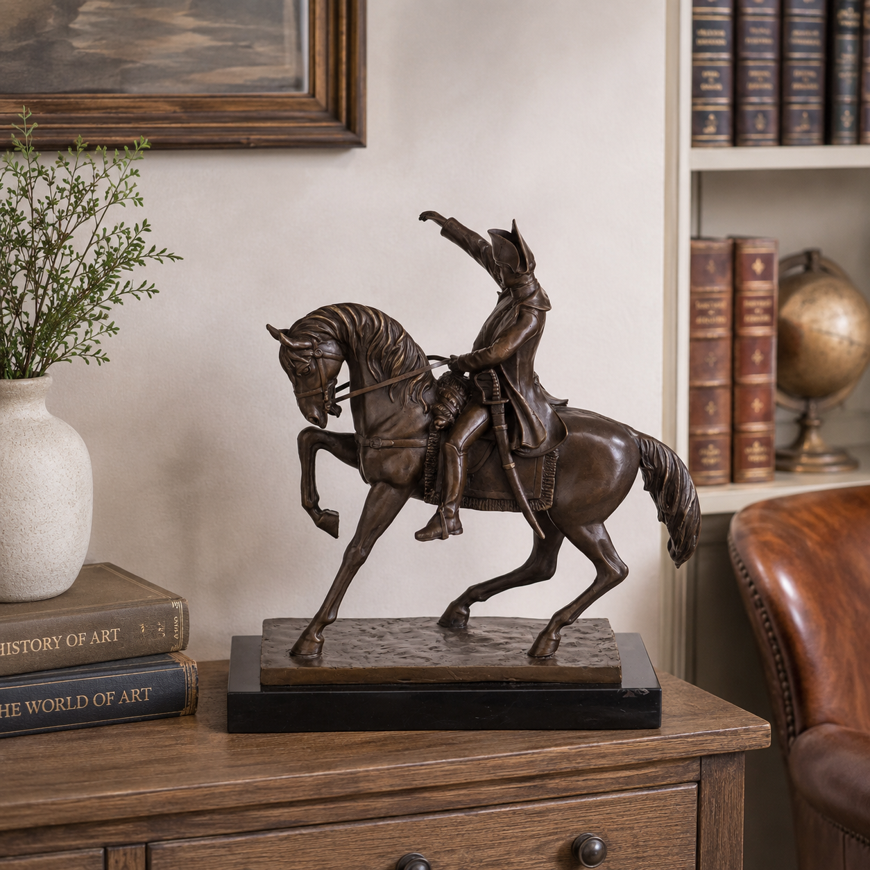 Bronze Skulptur Napoleon zu Pferd - signierte klassische Statue auf Marmorsockel