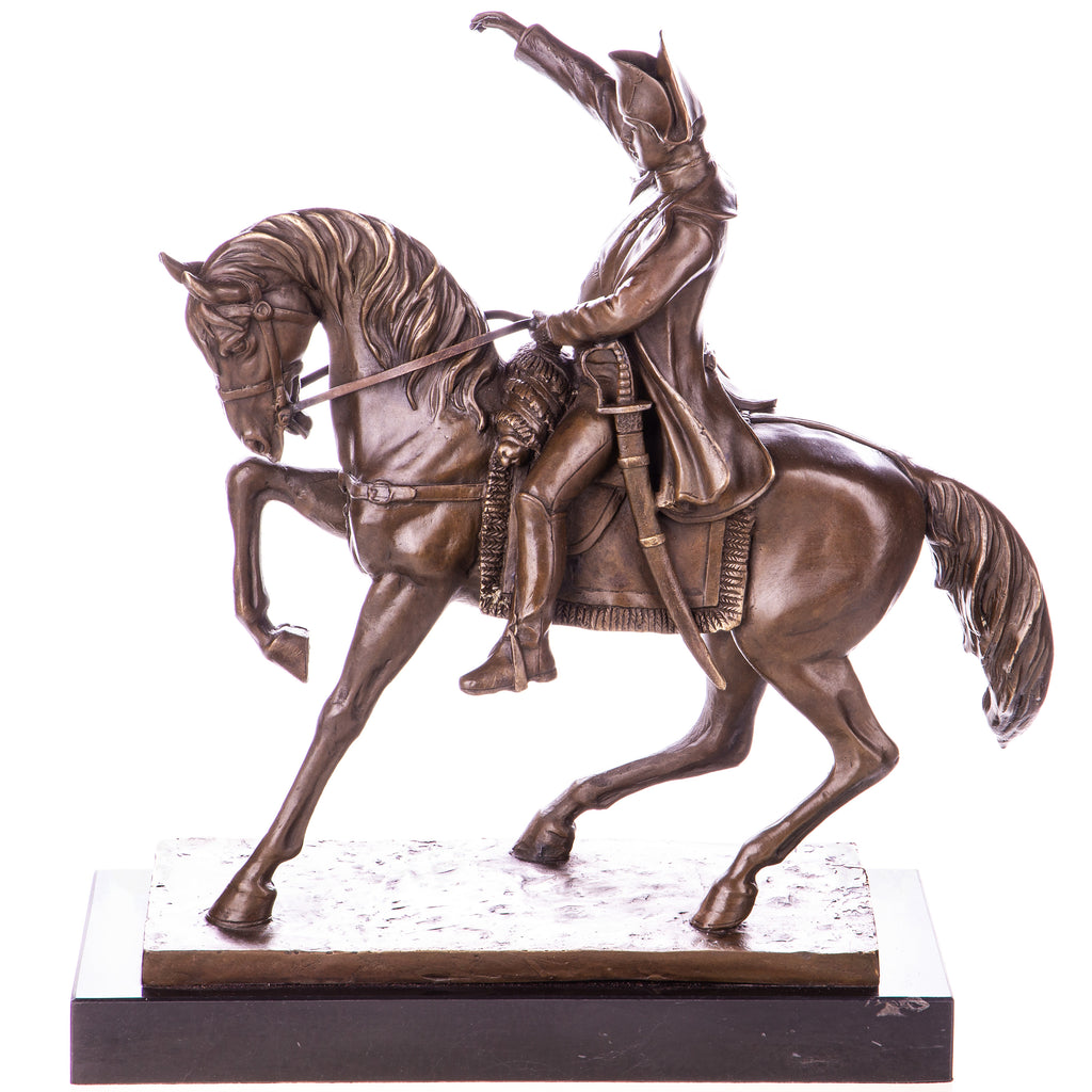 Bronze Skulptur Napoleon zu Pferd - signierte klassische Statue auf Marmorsockel