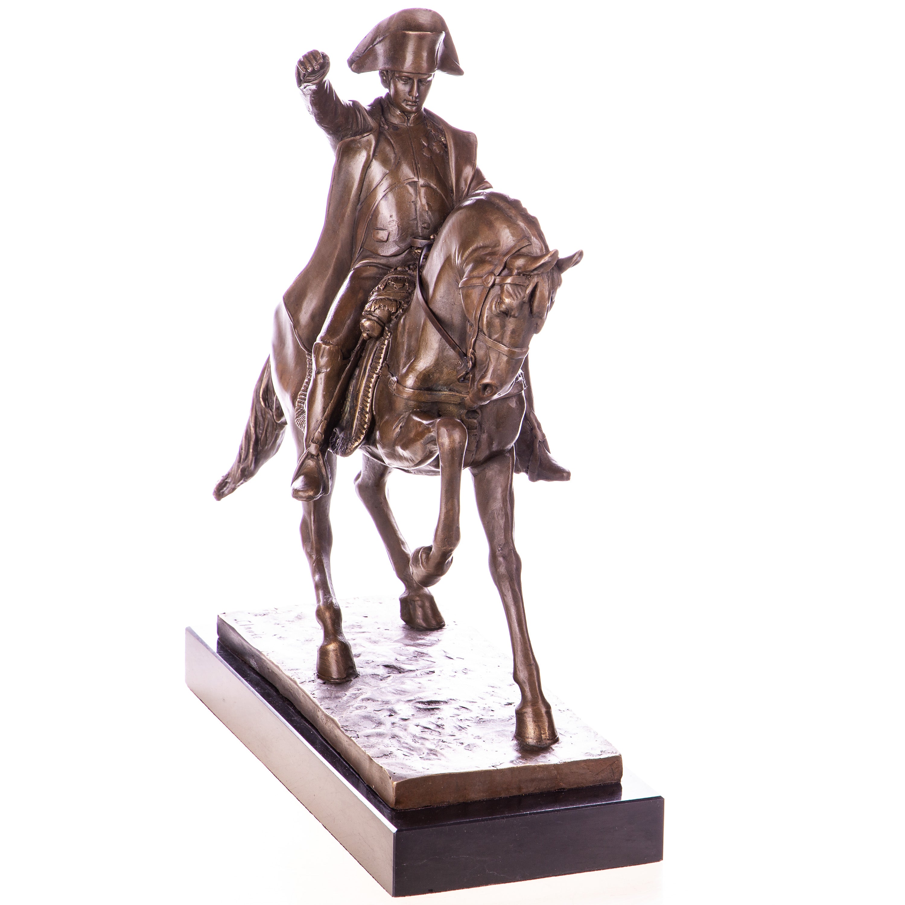 Bronze Skulptur Napoleon zu Pferd - signierte klassische Statue auf Marmorsockel