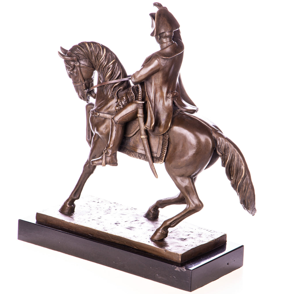 Bronze Skulptur Napoleon zu Pferd - signierte klassische Statue auf Marmorsockel