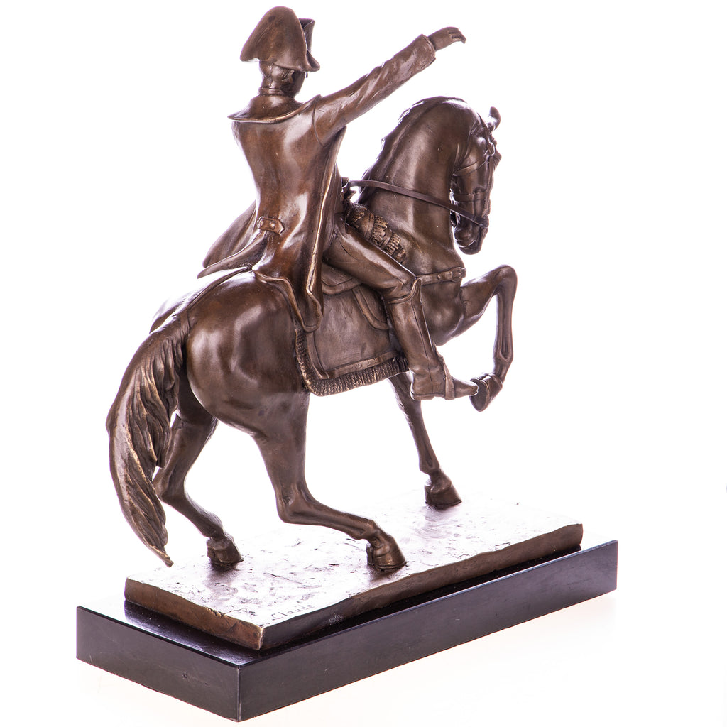 Bronze Skulptur Napoleon zu Pferd - signierte klassische Statue auf Marmorsockel