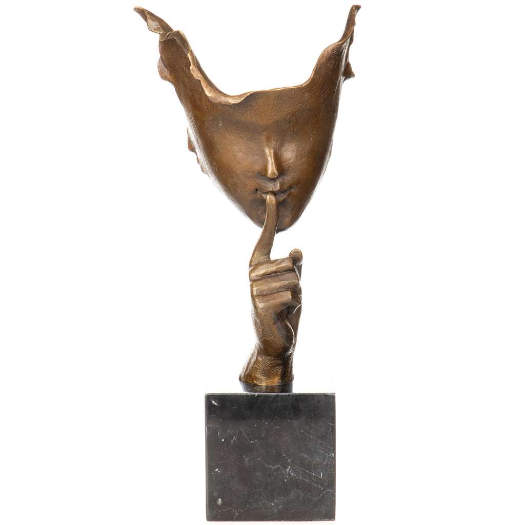 Moderne Bronze Skulptur „Silence“ auf Marmorsockel – signierte Gesichtsskulptur