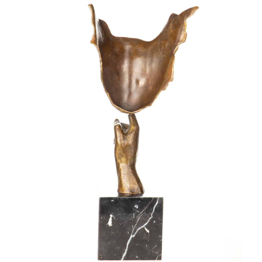 Moderne Bronze Skulptur „Silence“ auf Marmorsockel – signierte Gesichtsskulptur