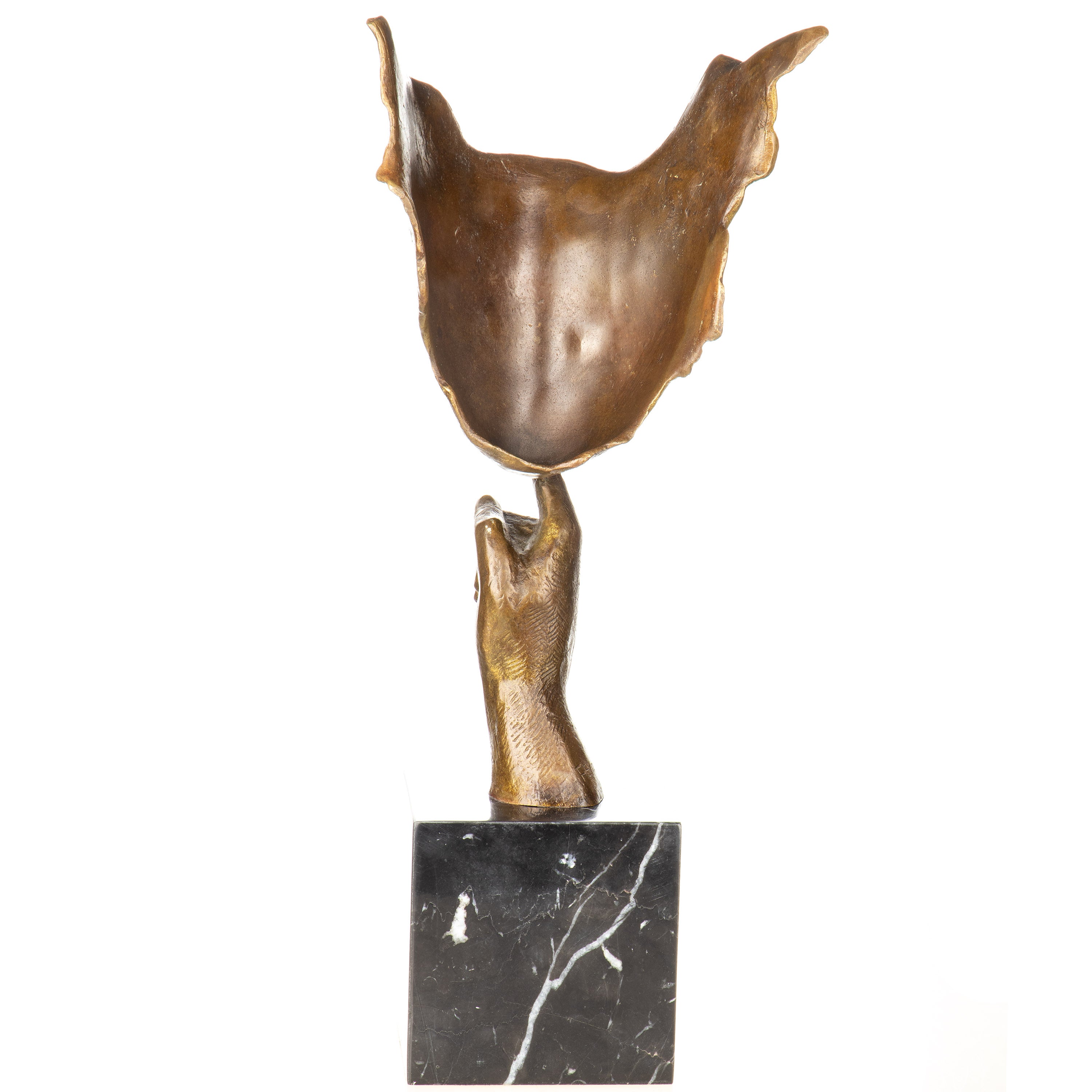Moderne Bronze Skulptur „Silence“ auf Marmorsockel – signierte Gesichtsskulptur