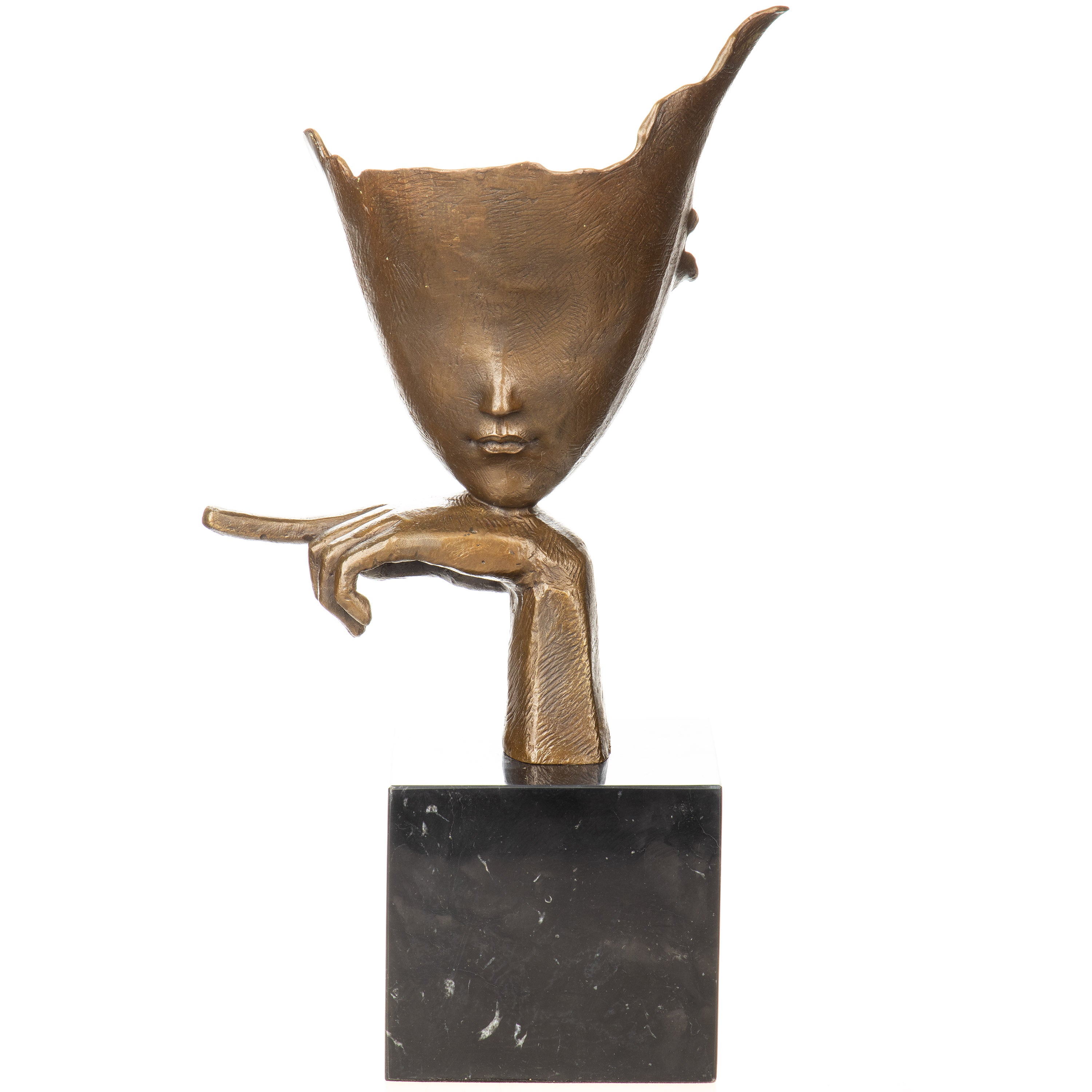 Moderne Bronze Skulptur auf Marmorsockel – signierte abstrakte Gesichtsskulptur