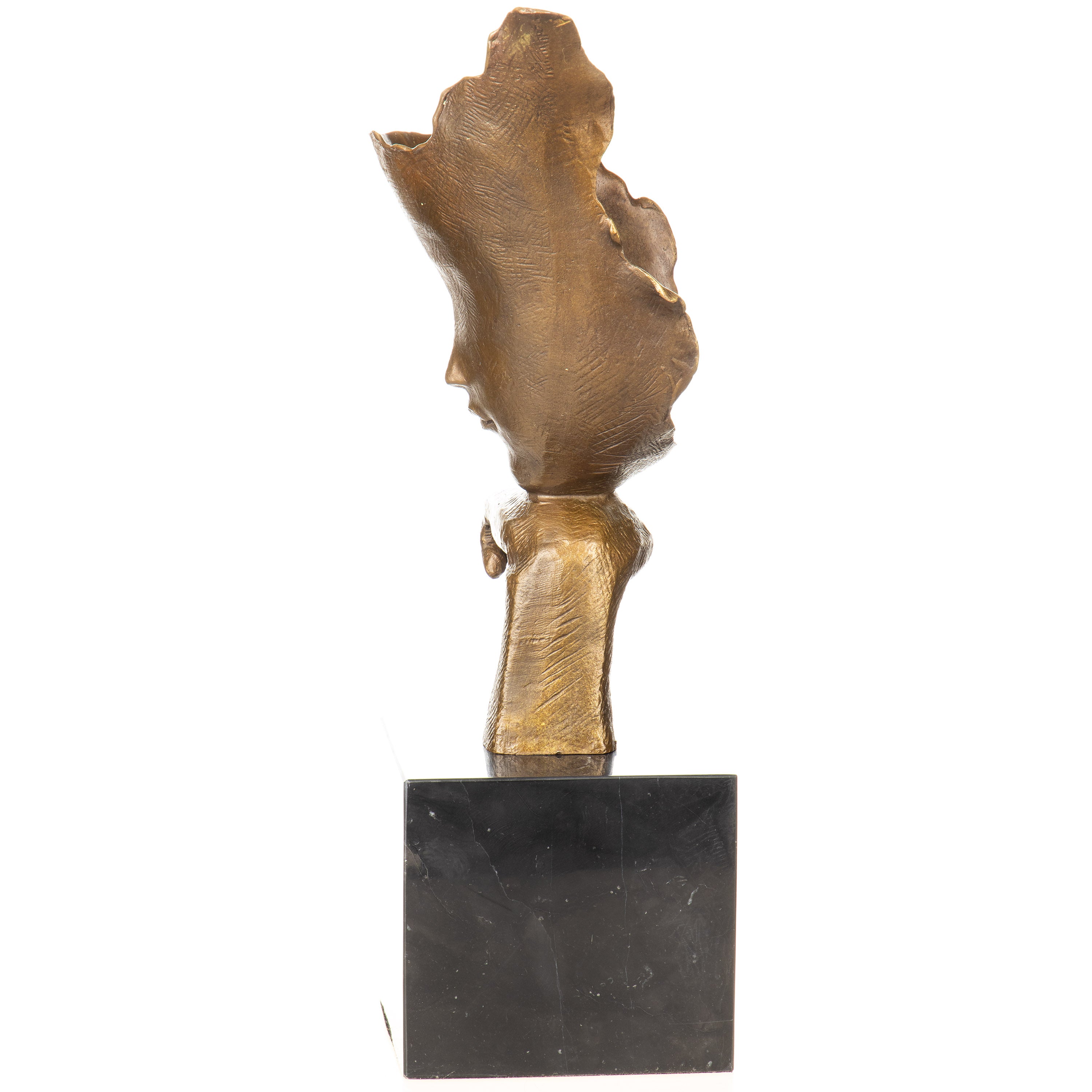 Moderne Bronze Skulptur auf Marmorsockel – signierte abstrakte Gesichtsskulptur