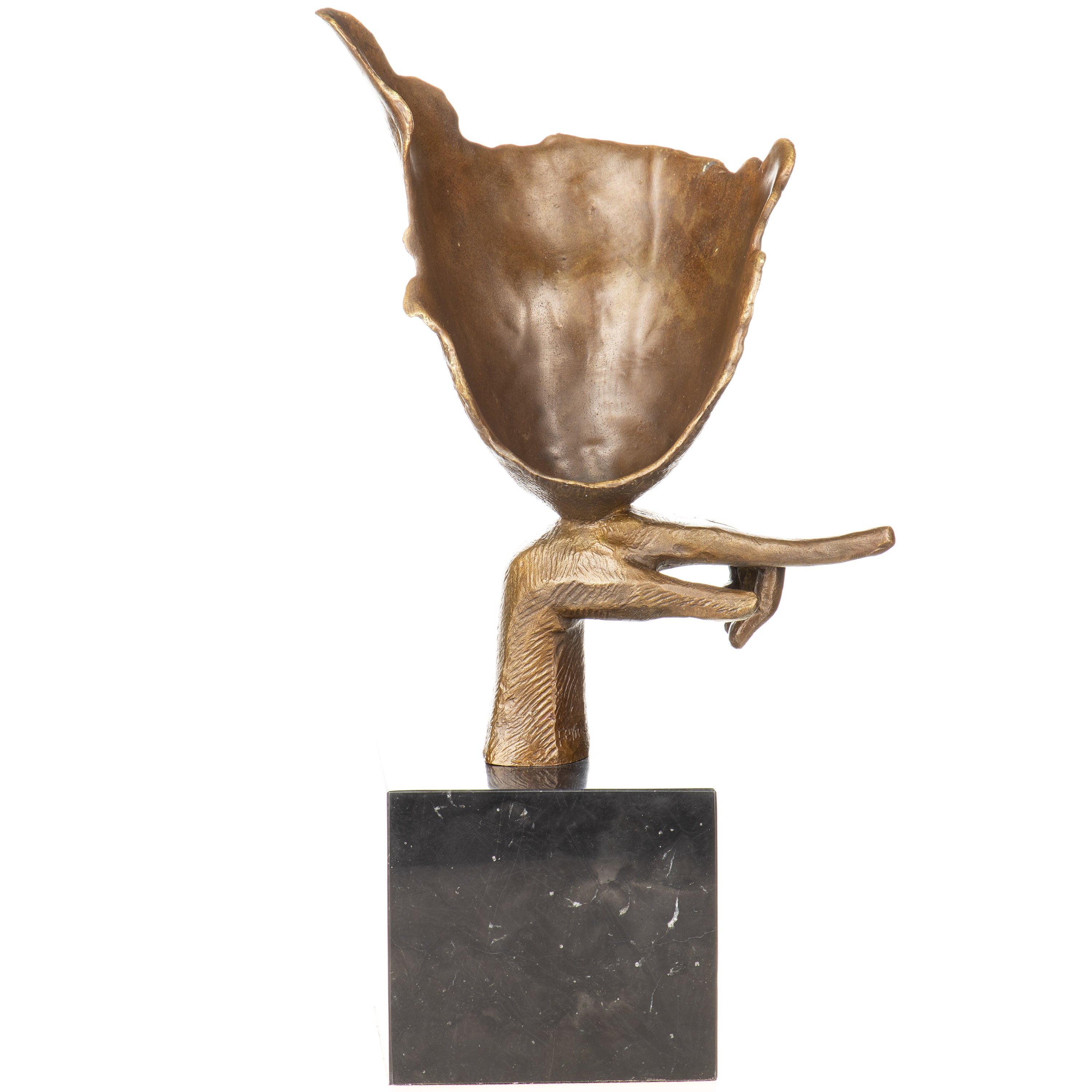 Moderne Bronze Skulptur auf Marmorsockel – signierte abstrakte Gesichtsskulptur