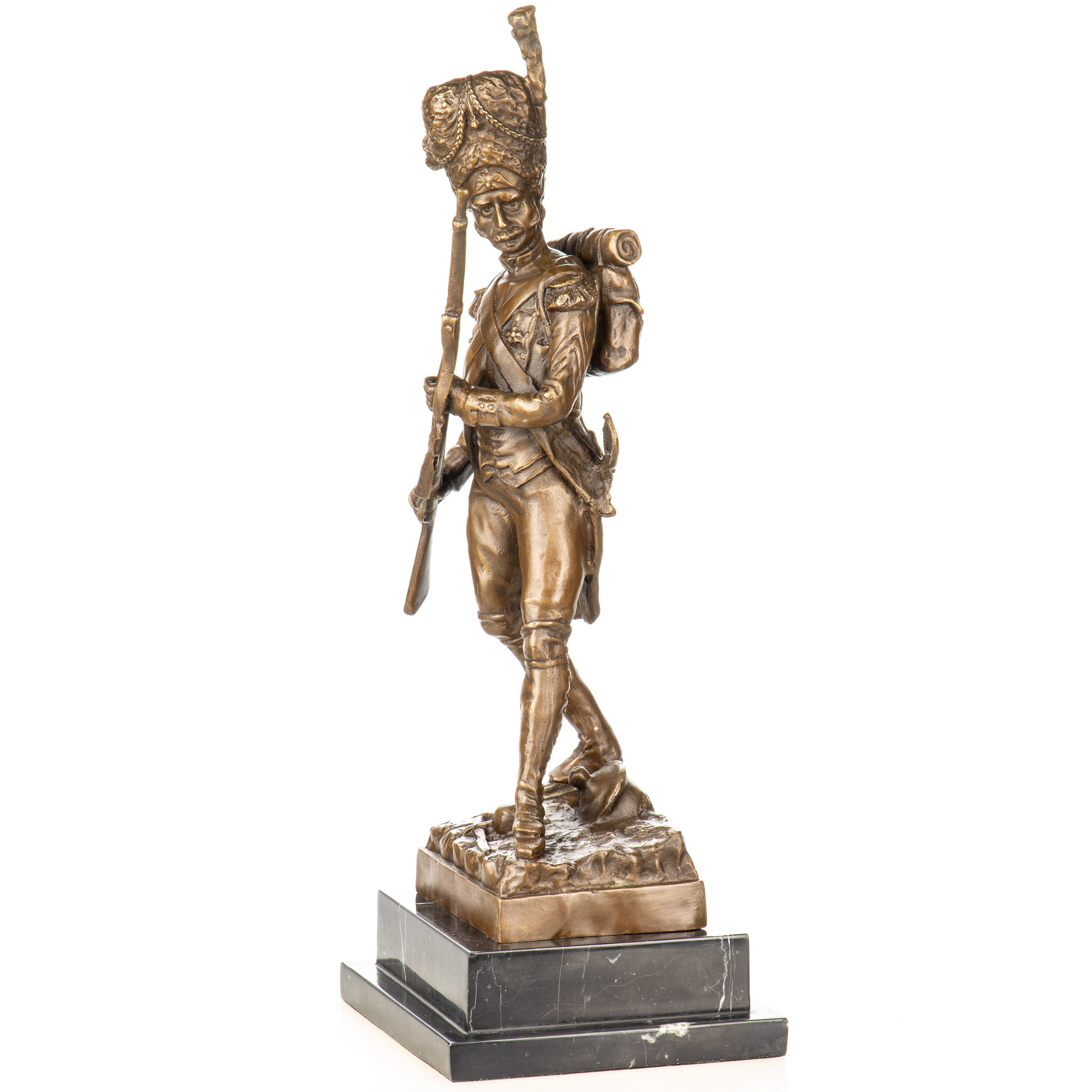 Bronze Skulptur Soldat mit Gewehr - signiert & auf Marmorsockel