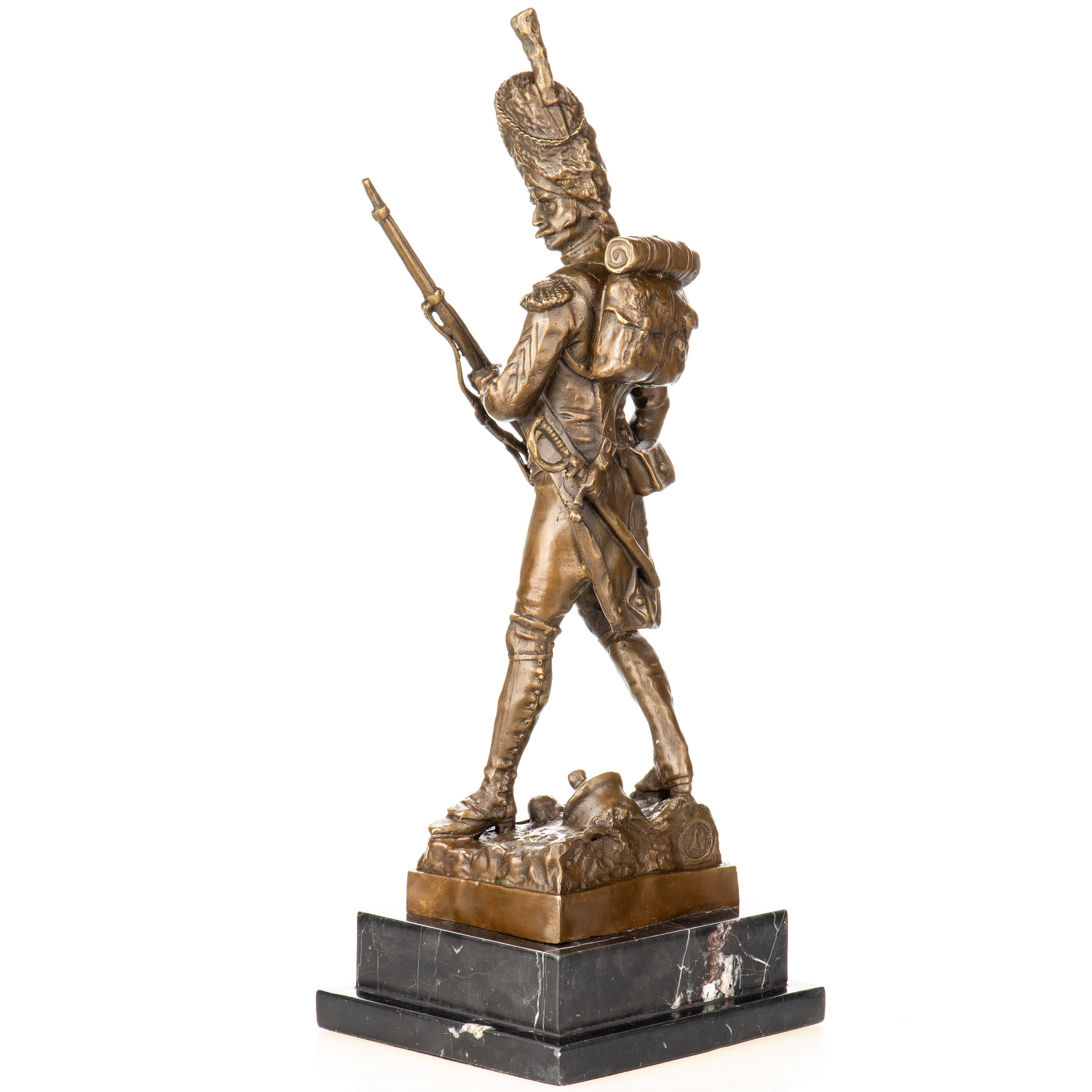 Bronze Skulptur Soldat mit Gewehr - signiert & auf Marmorsockel