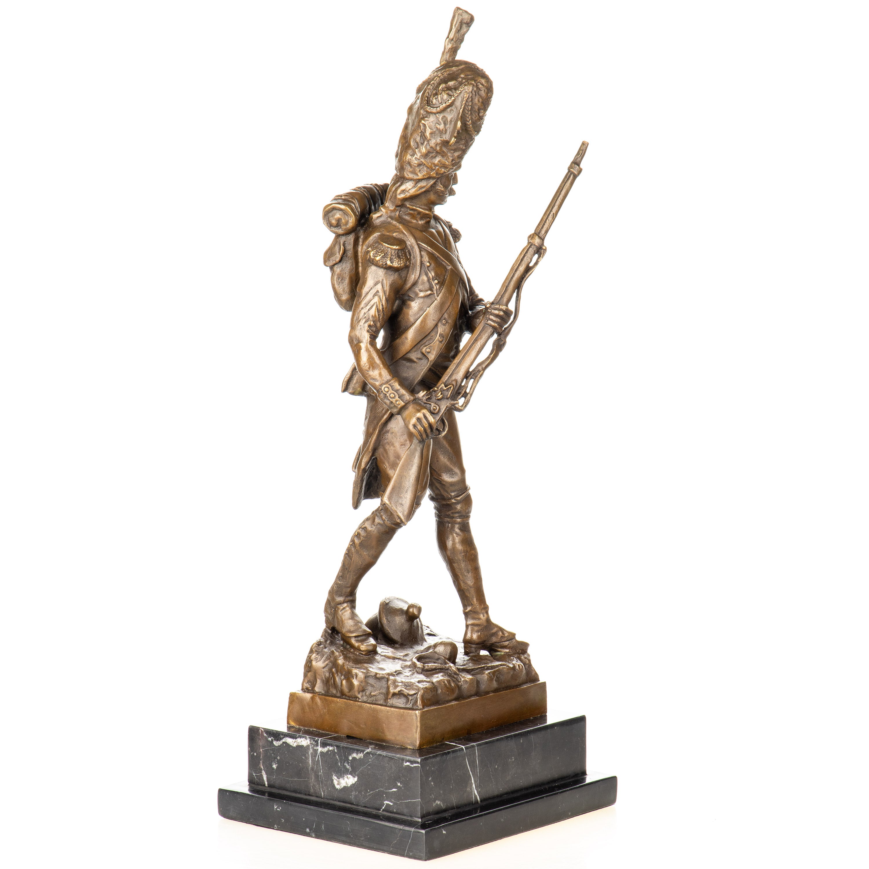 Bronze Skulptur Soldat mit Gewehr - signiert & auf Marmorsockel