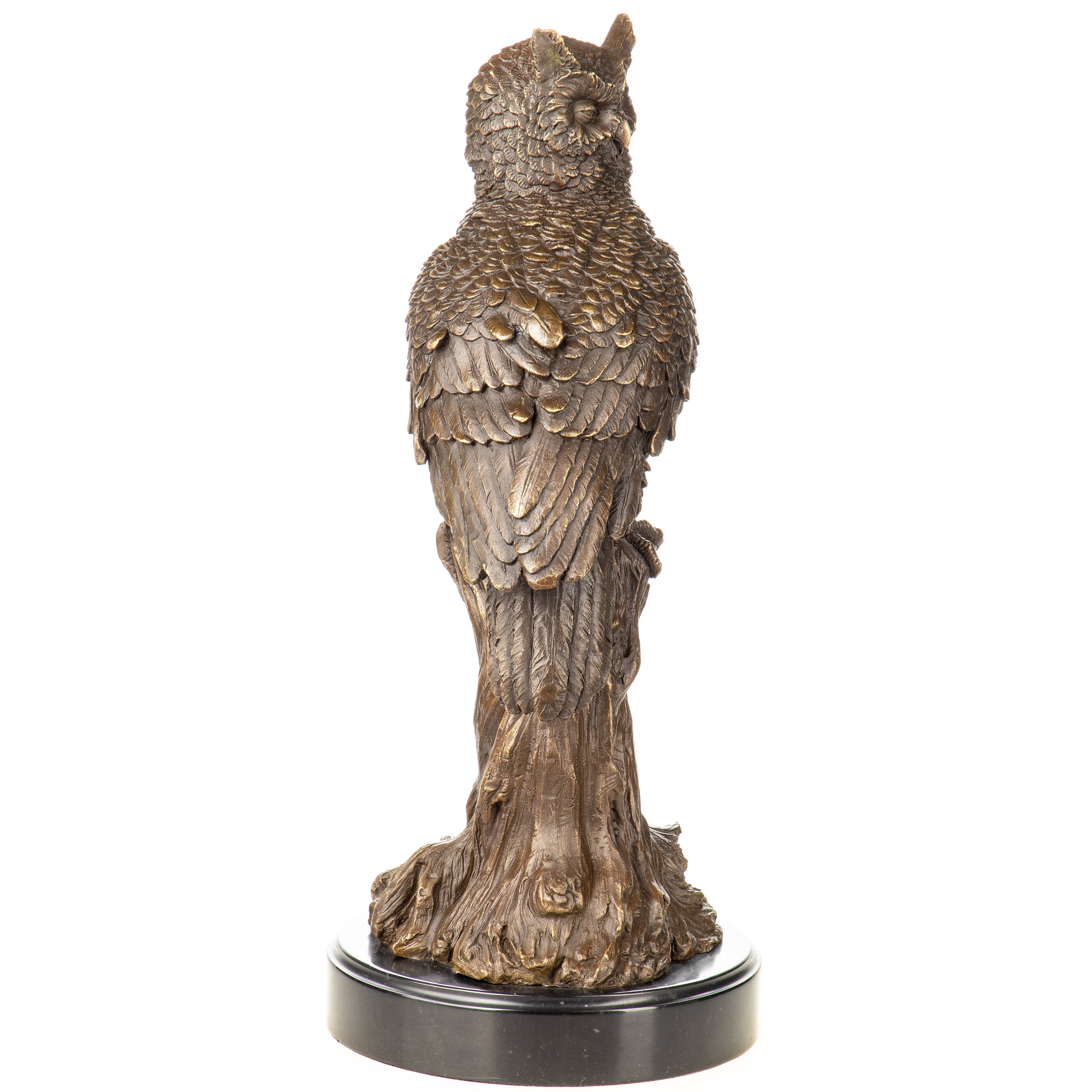 Bronze Skulptur Eule auf Baumstamm – Tierfigur auf Marmorsockel