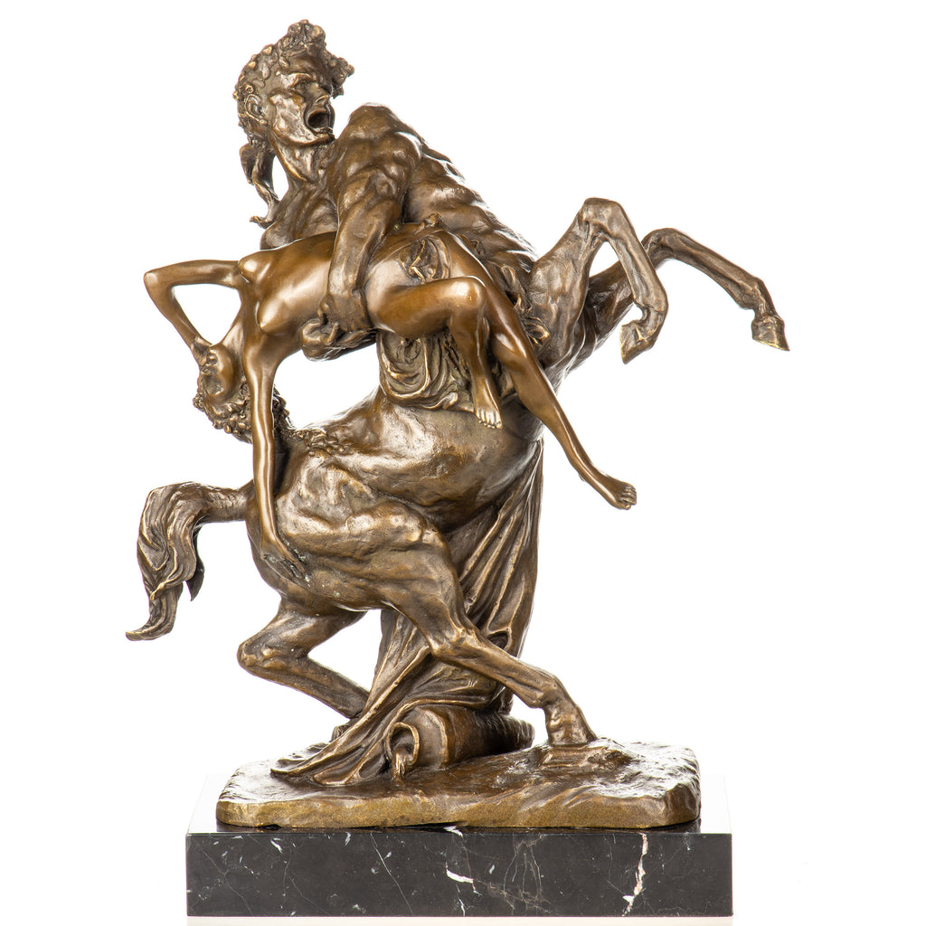 Bronze Skulptur Raub der Hippodameia – Mythologische Figur auf Marmorsockel