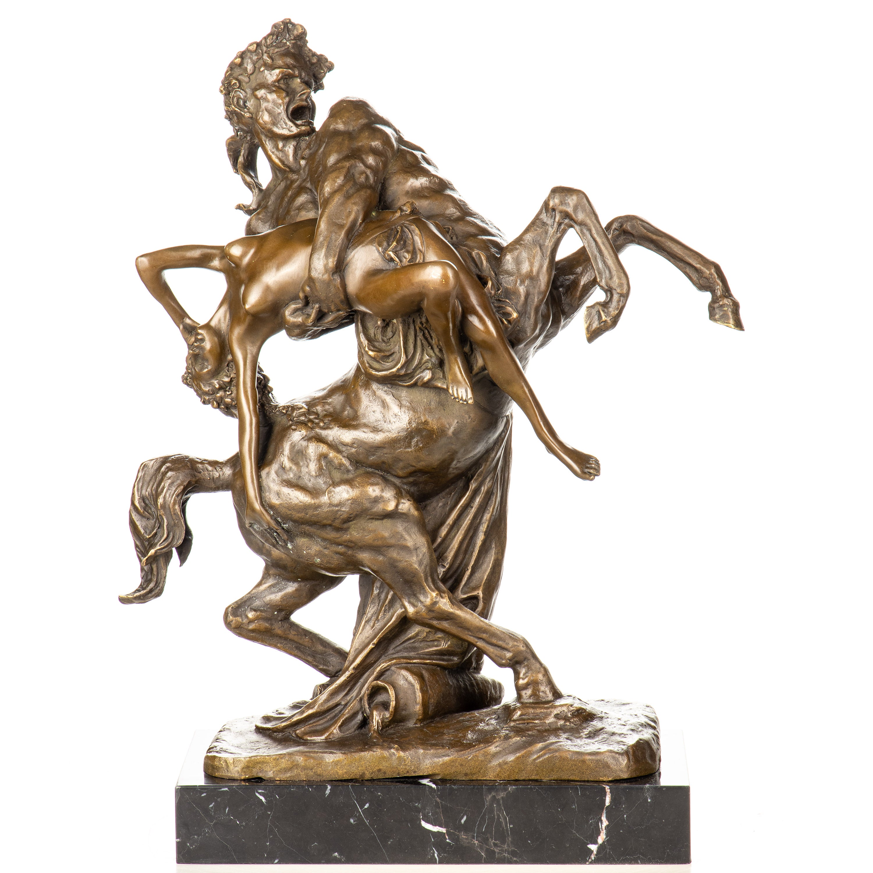 Bronze Skulptur Raub der Hippodameia – Mythologische Figur auf Marmorsockel