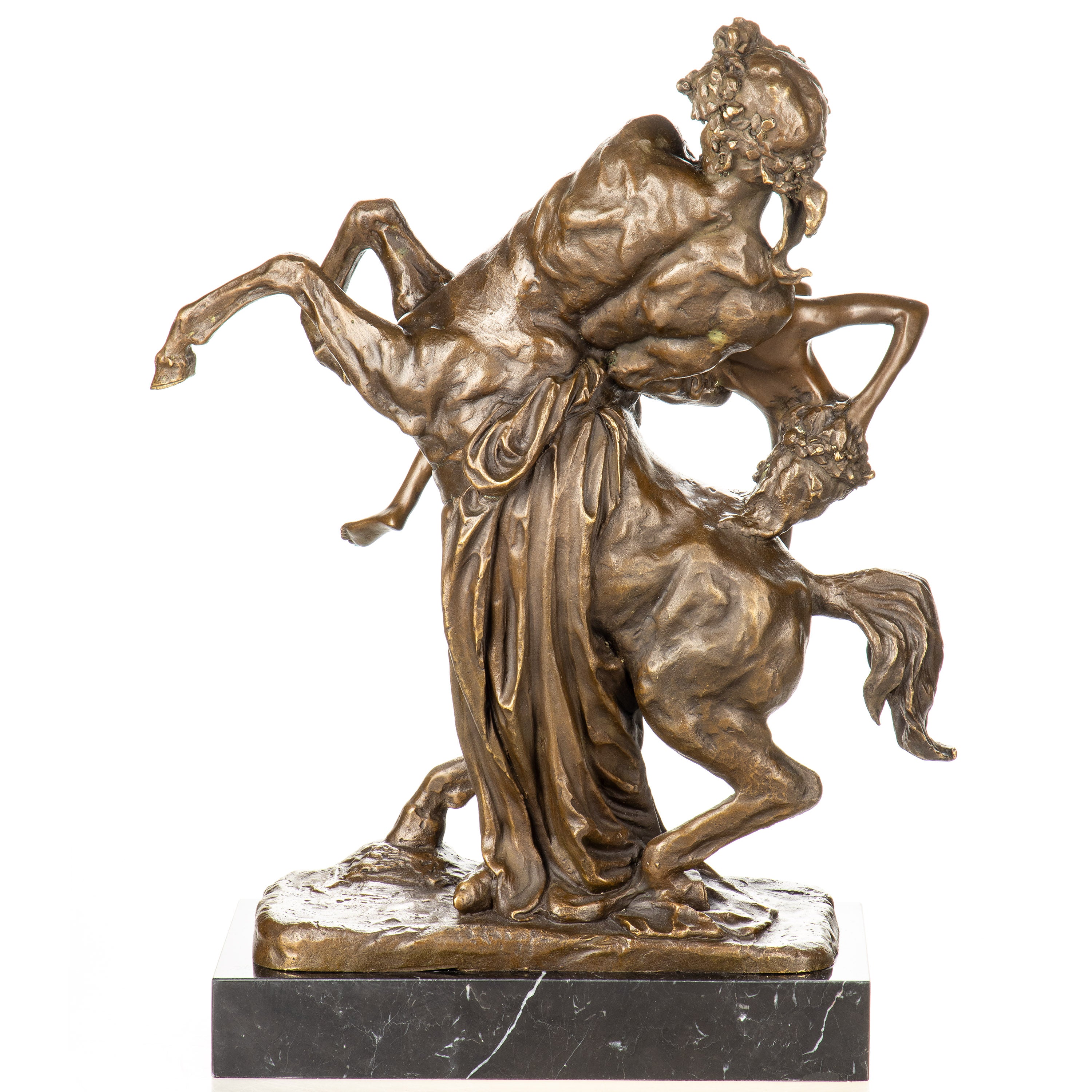 Bronze Skulptur Raub der Hippodameia – Mythologische Figur auf Marmorsockel