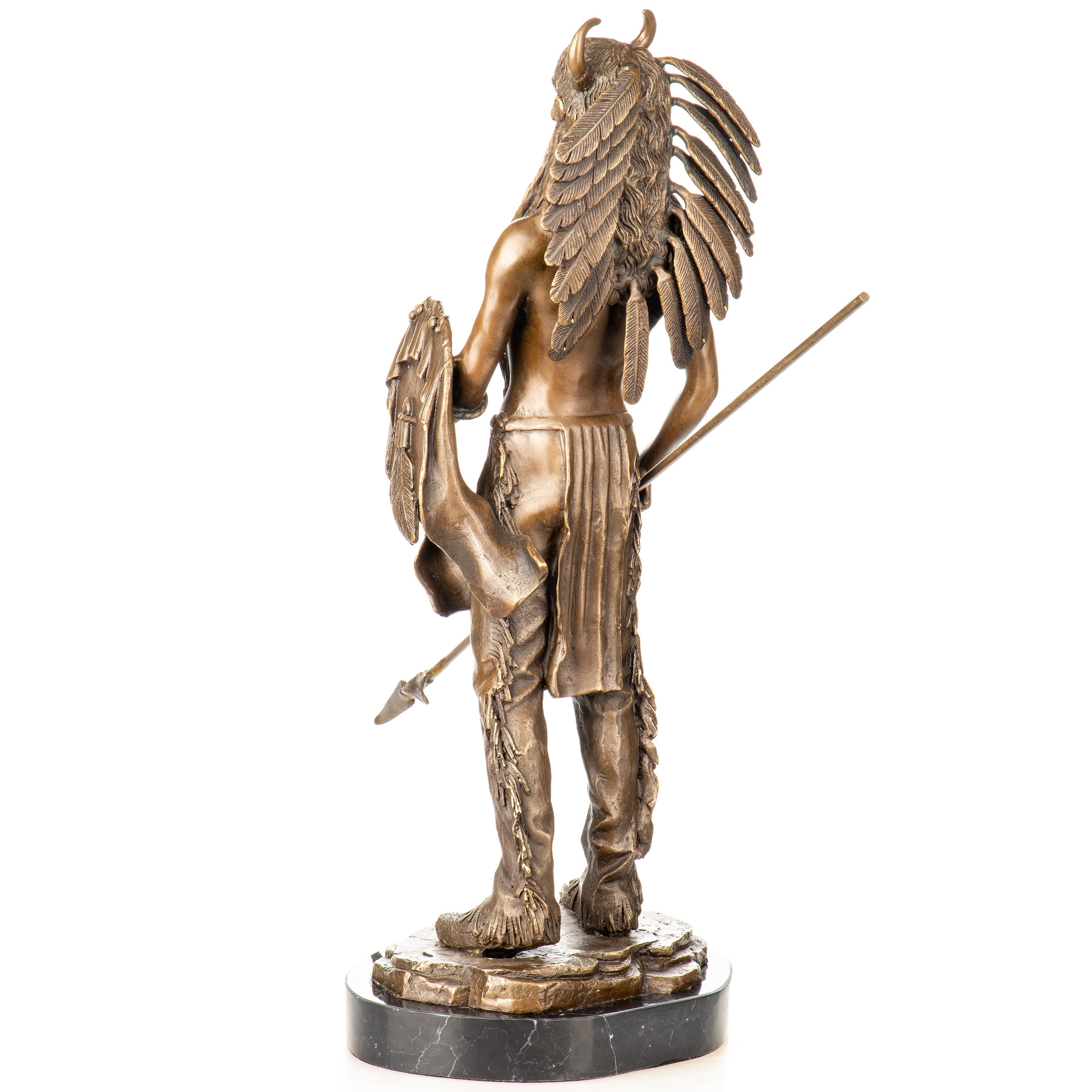 Bronze Skulptur Indianer Häuptling mit Speer & Schild – Kriegerfigur