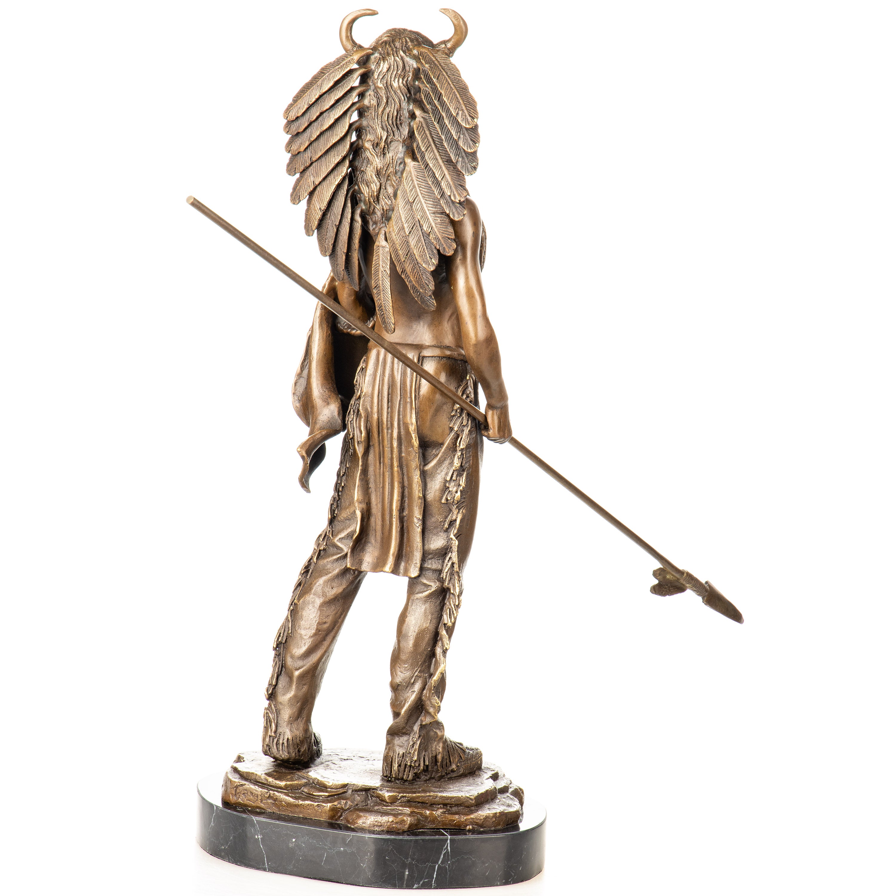 Bronze Skulptur Indianer Häuptling mit Speer & Schild – Kriegerfigur