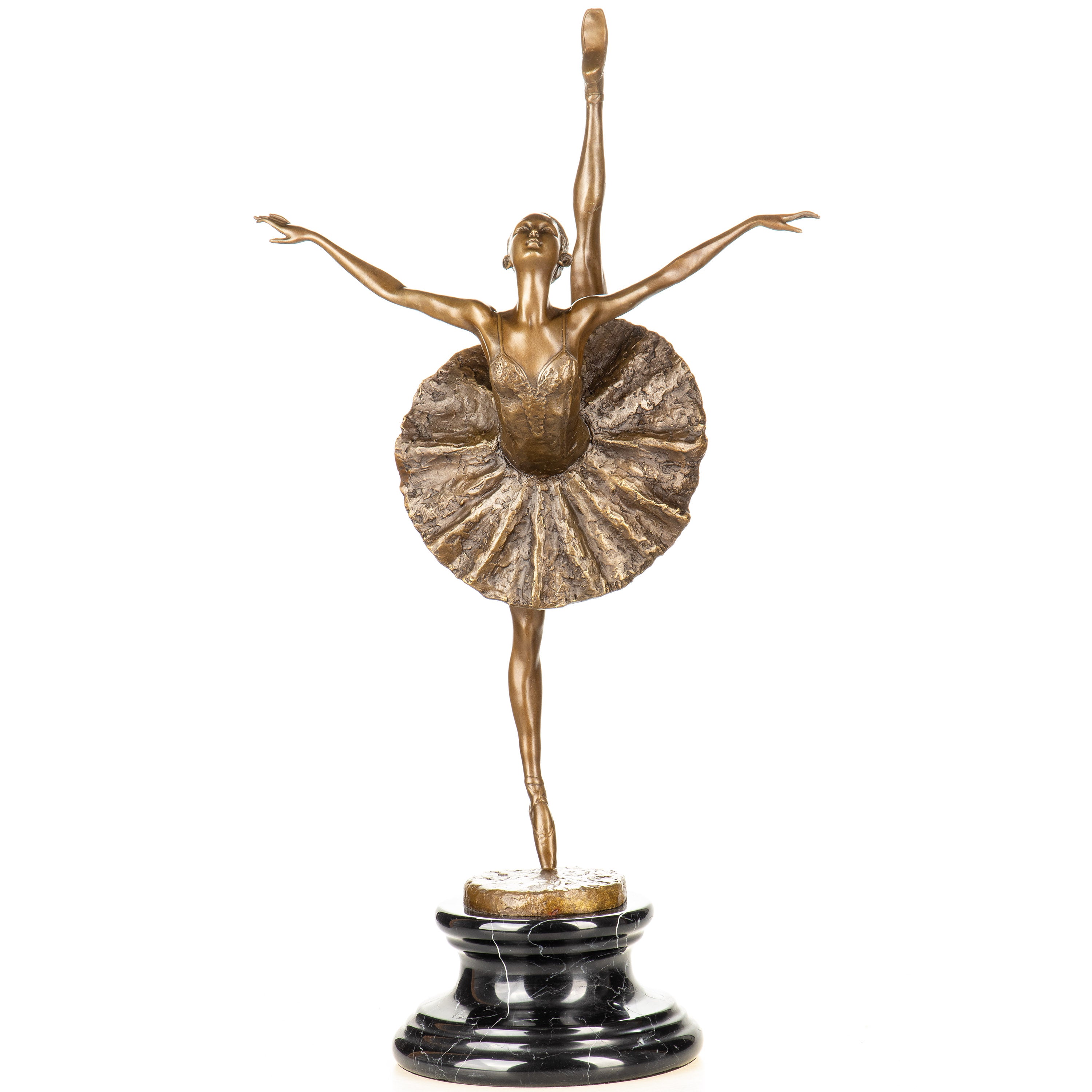 Bronze Skulptur Ballerina im Spitzentanz – Tänzerin auf Marmorsockel