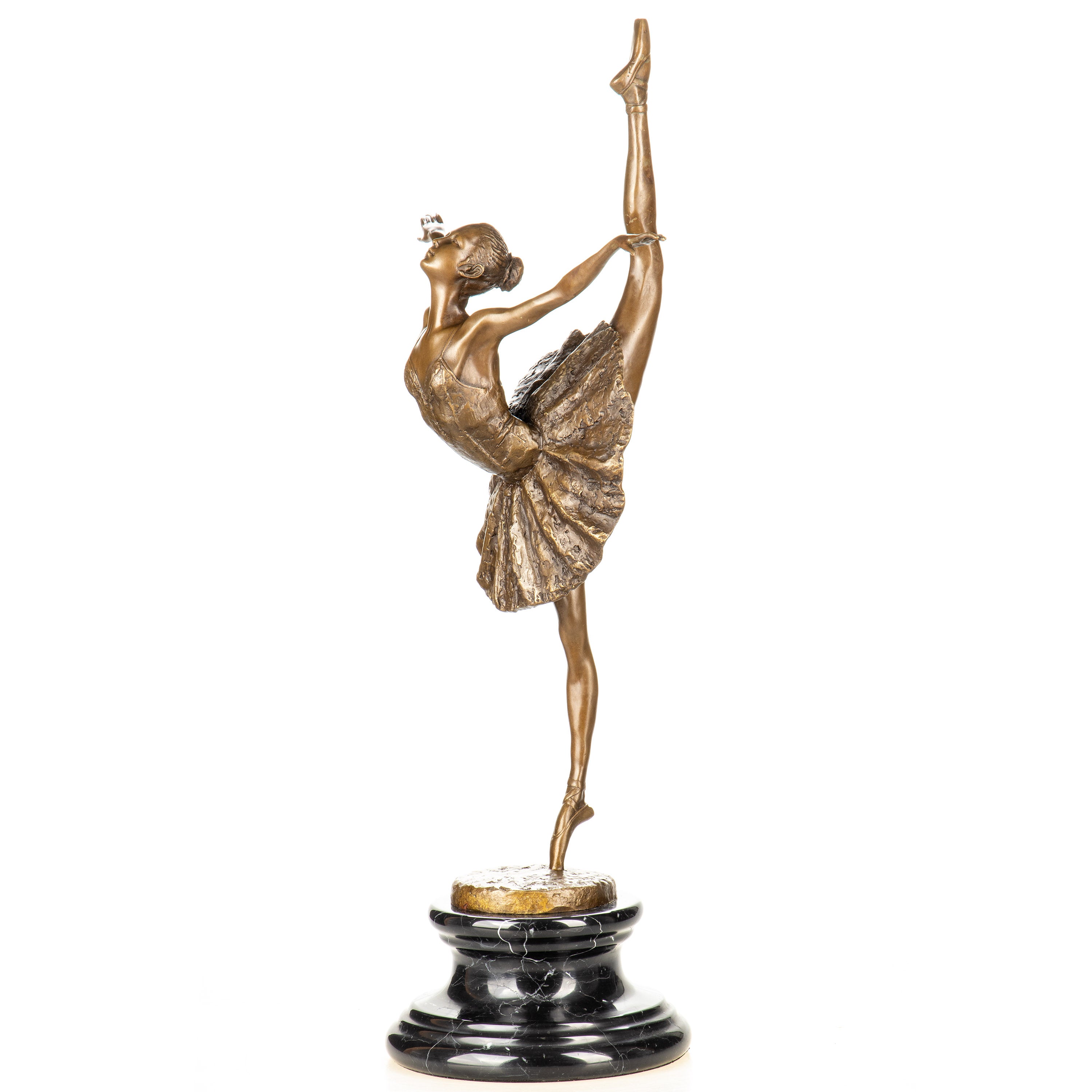 Bronze Skulptur Ballerina im Spitzentanz – Tänzerin auf Marmorsockel