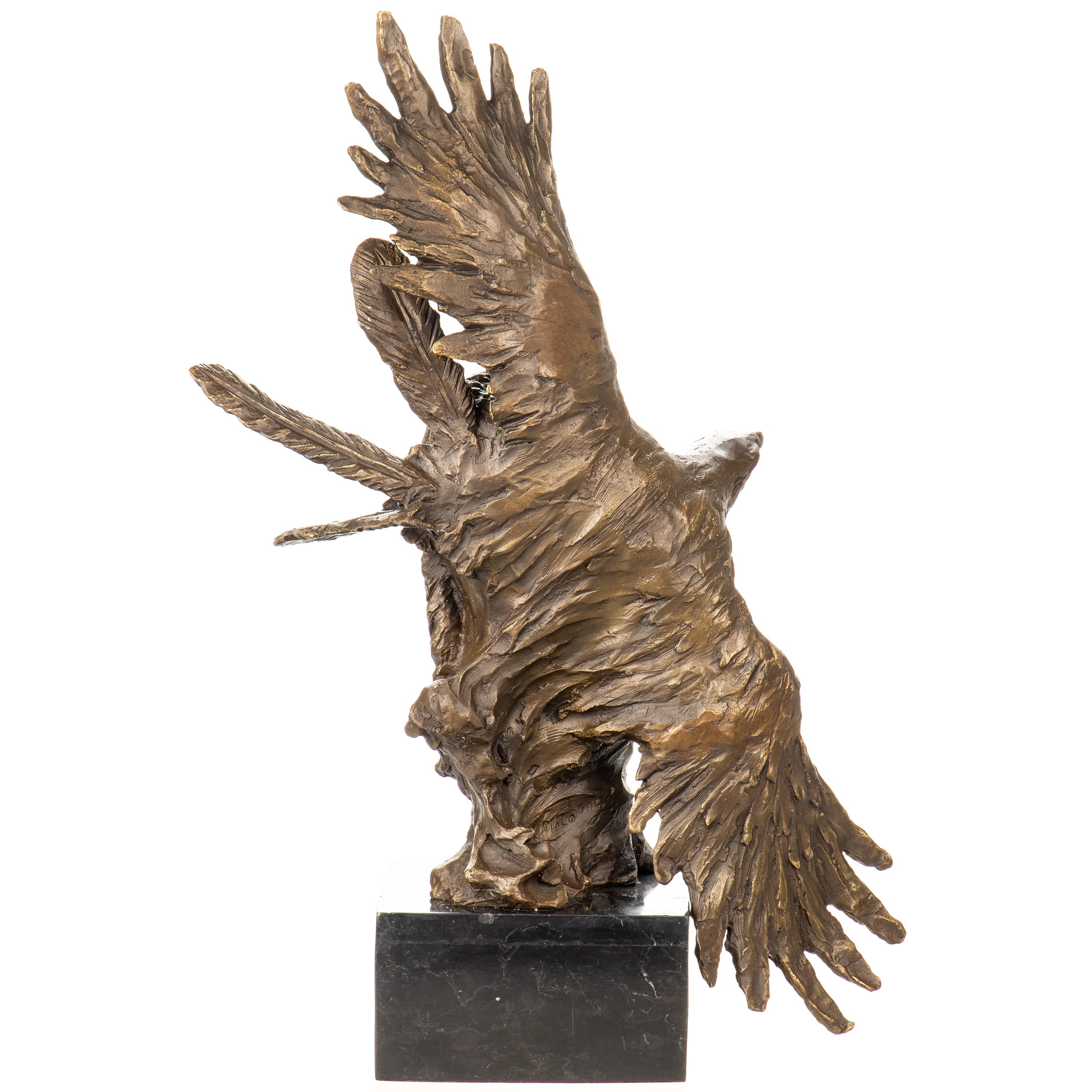 Bronze Skulptur Indianer mit Adler – Büste auf Marmorsockel
