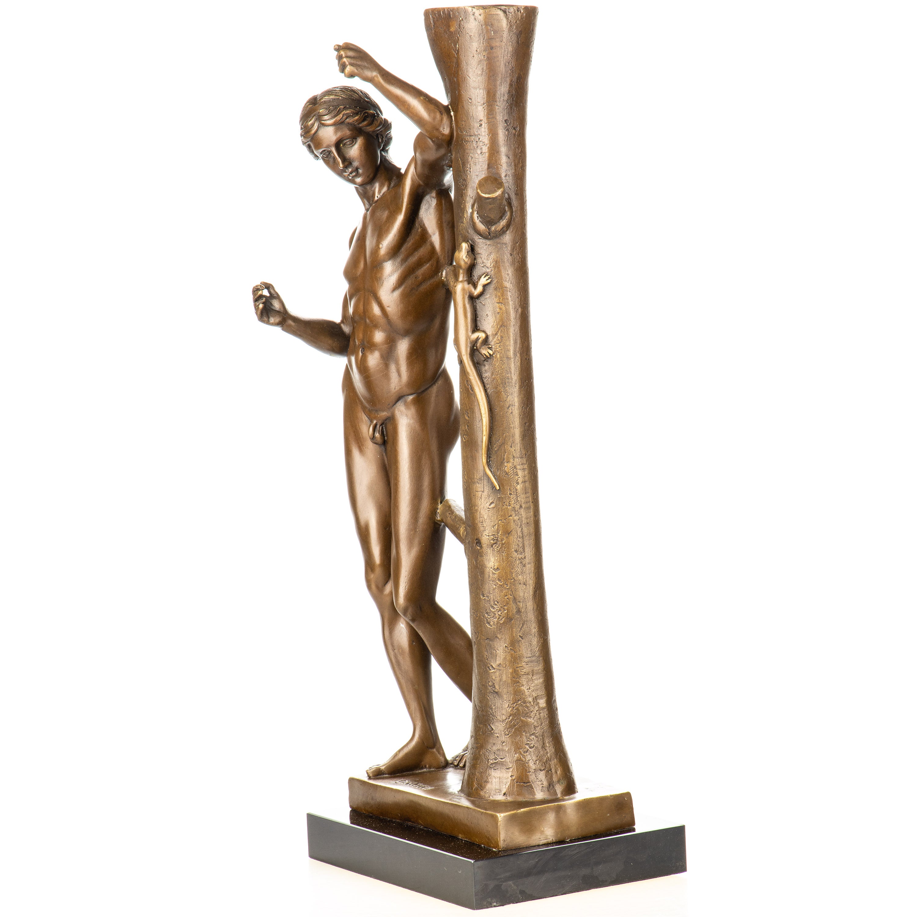 Bronze Skulptur Apollo Sauroktonos - Mythologische Aktfigur auf Marmorsockel