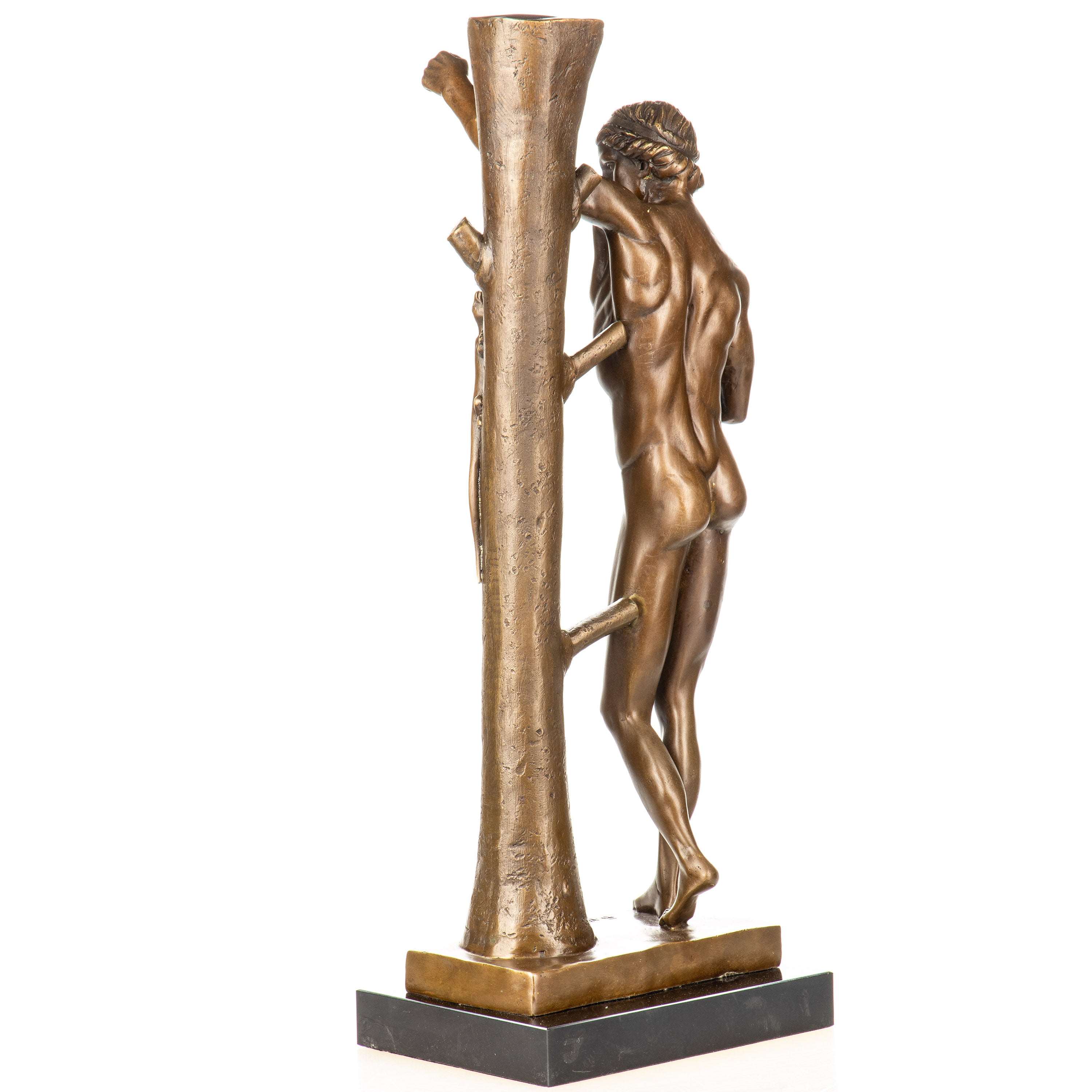 Bronze Skulptur Apollo Sauroktonos - Mythologische Aktfigur auf Marmorsockel