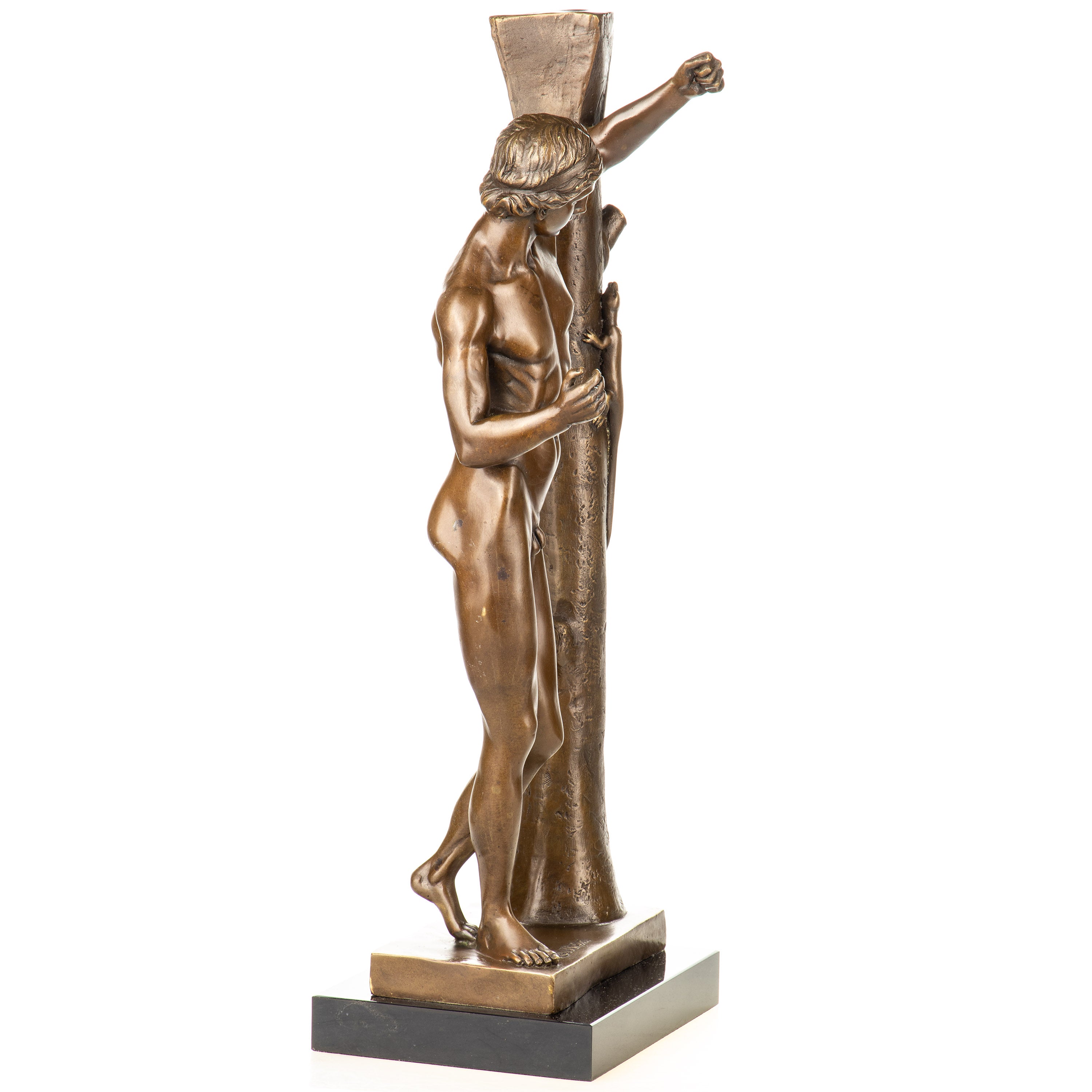 Bronze Skulptur Apollo Sauroktonos - Mythologische Aktfigur auf Marmorsockel