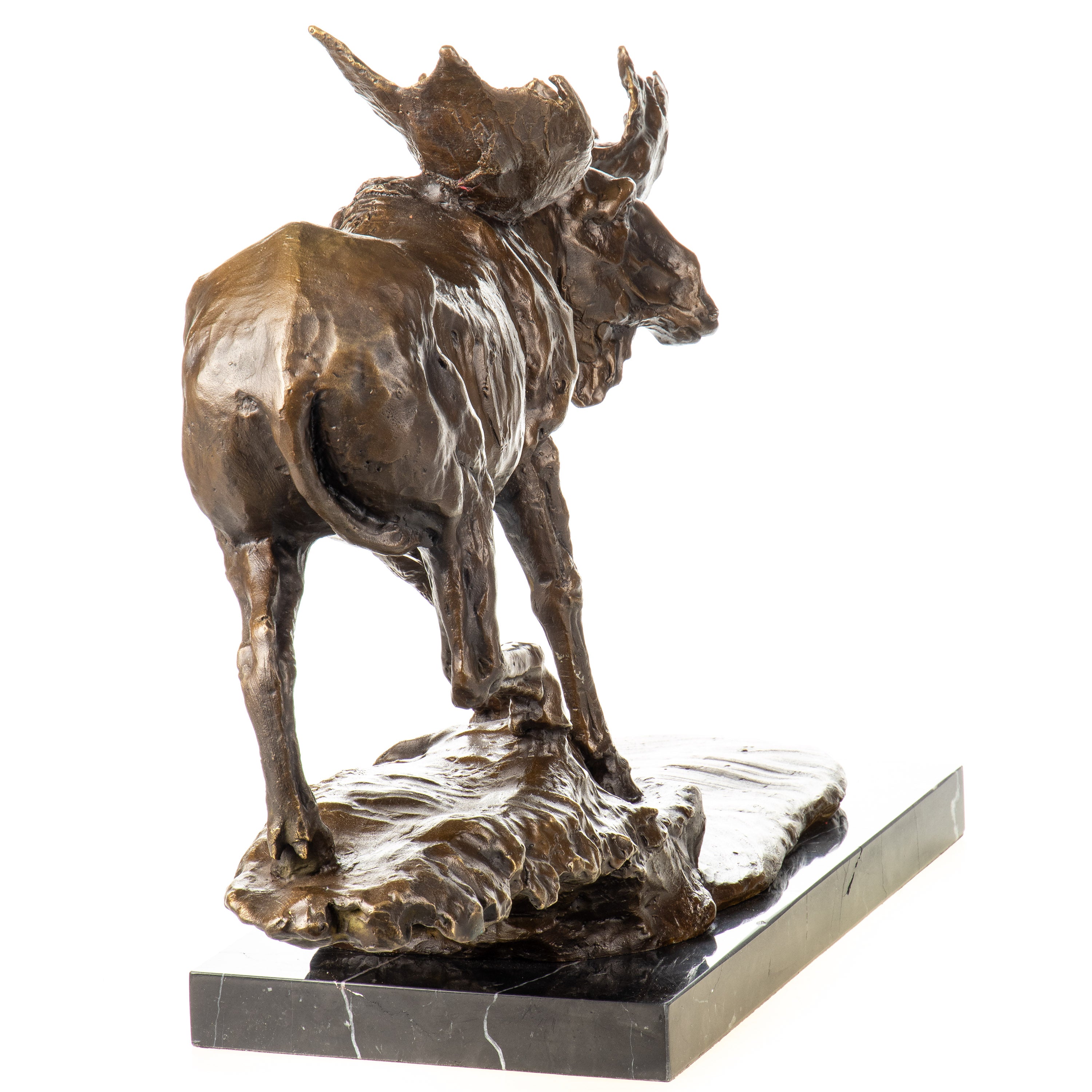 Bronze Skulptur Elch / Moose im Lauf – Tierfigur auf Marmorsockel