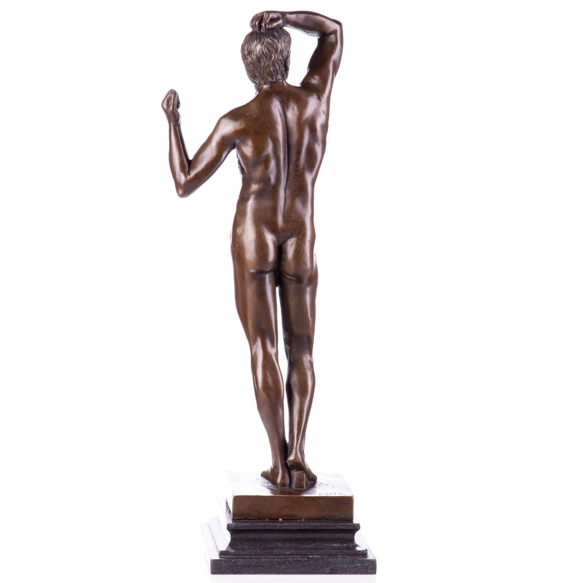Bronze Skulptur Das eherne Zeitalter n. Rodin - signierte Aktfigur, Marmorsockel