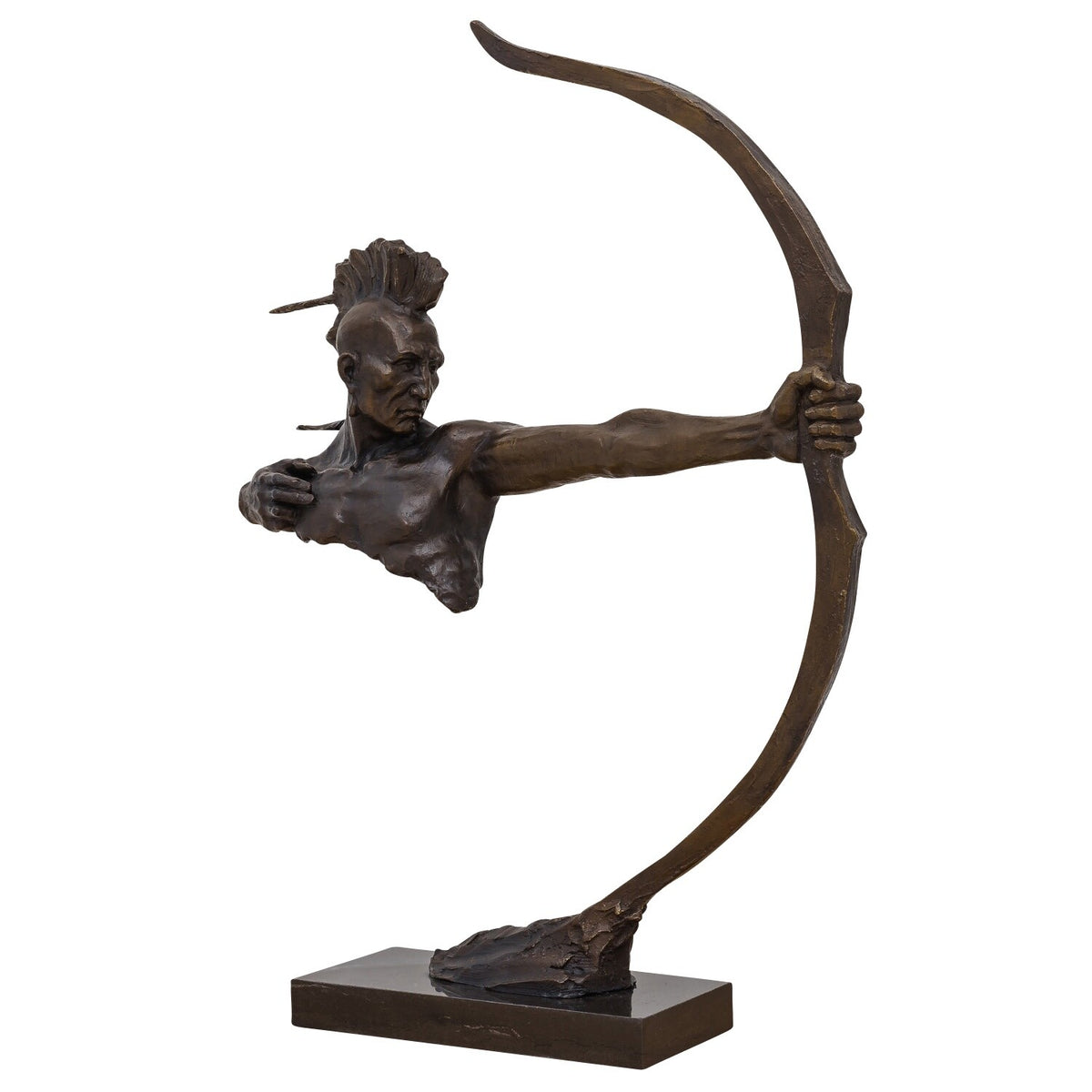 Bronze Skulptur Indianer mit Bogen – signierte Kriegerfigur auf Marmorsockel