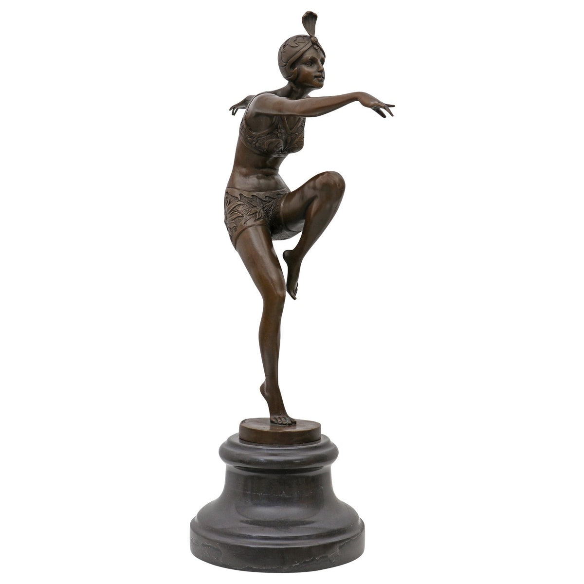 Bronze Skulptur „Con Brio“ nach Ferdinand Preiss – Tänzerin auf Marmorsockel