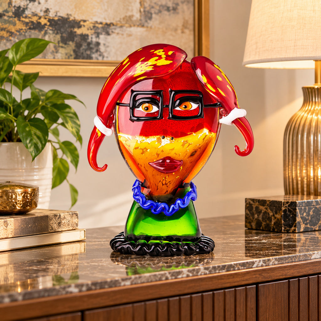 Exklusive Murano Glas Skulptur – Mädchen mit Brille