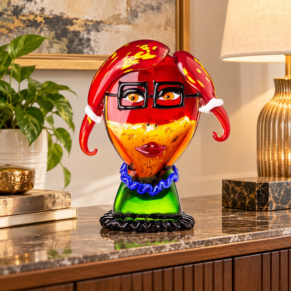 Exklusive Murano Glas Skulptur – Mädchen mit Brille