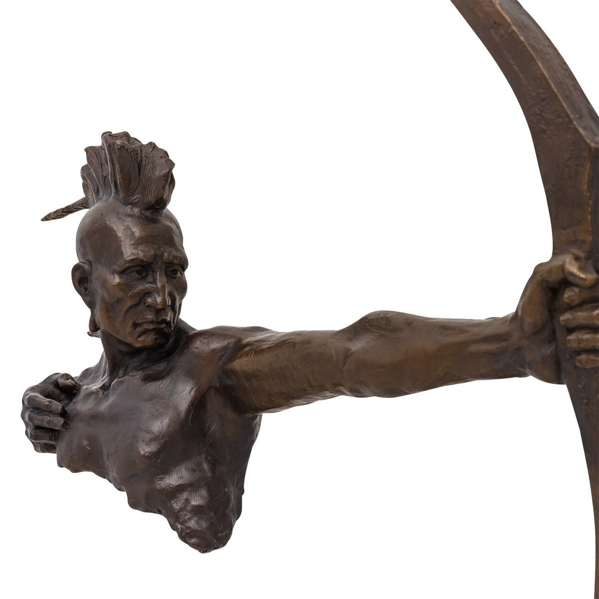 Bronze Skulptur Indianer mit Bogen – signierte Kriegerfigur auf Marmorsockel