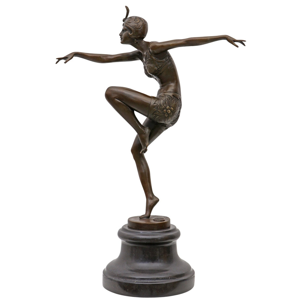 Bronze Skulptur „Con Brio“ nach Ferdinand Preiss – Tänzerin auf Marmorsockel