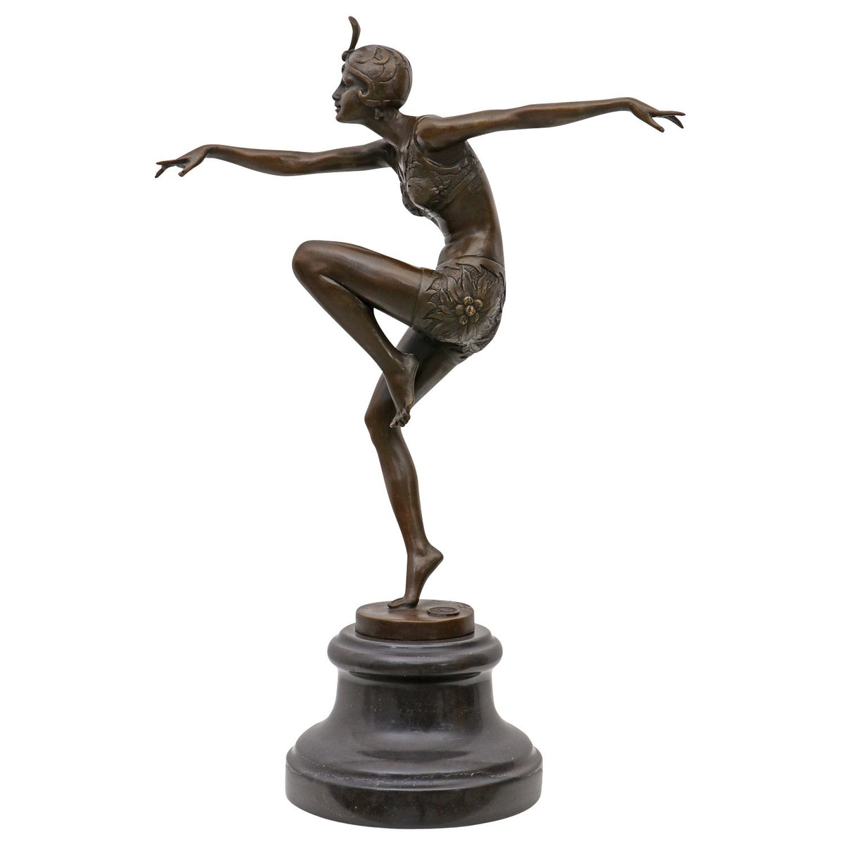 Bronze Skulptur „Con Brio“ nach Ferdinand Preiss – Tänzerin auf Marmorsockel