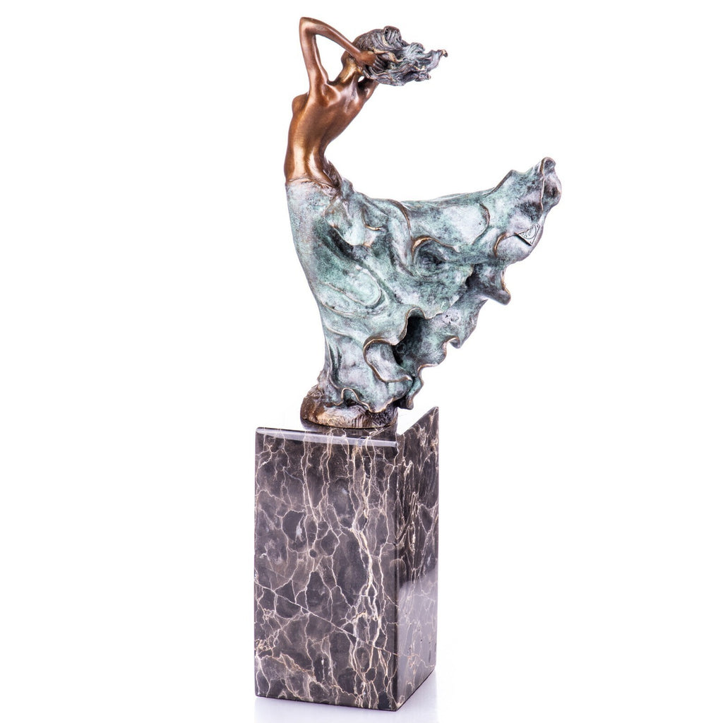 Bronze Skulptur weiblicher Akt 32 cm – signierte Frauenfigur auf Marmorsockel