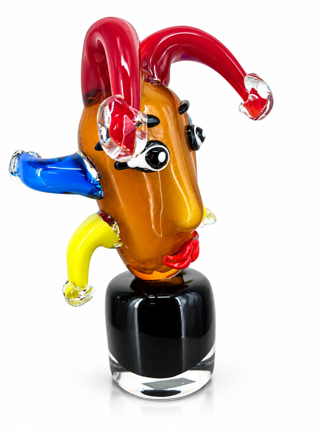 Exklusive Murano Glas Skulptur – Farbenfroher Harlekin mit ausdrucksstarkem Gesicht