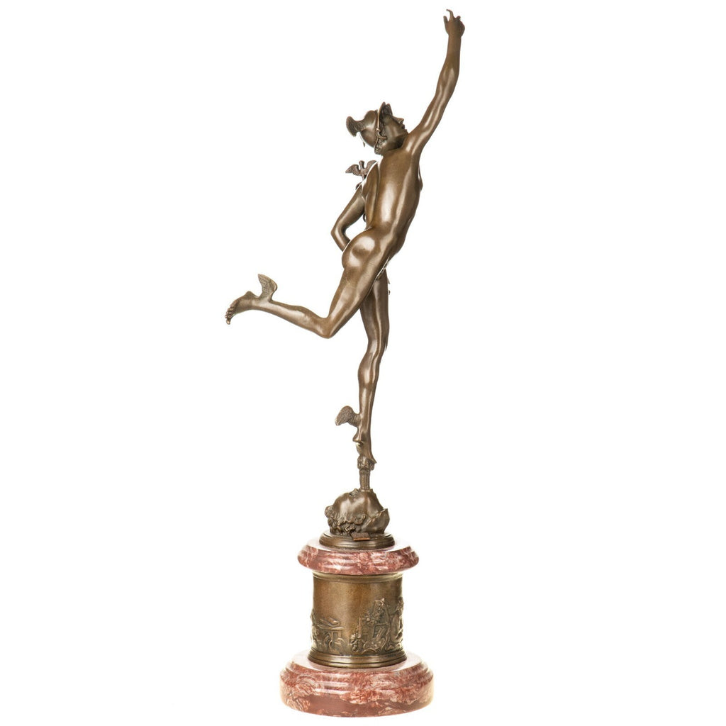 Bronze Skulptur Gott Hermes mit Hermesstab auf Marmorsockel – signiert, 50 cm
