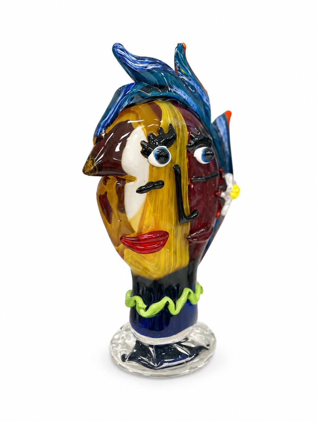 Murano Glasbüste bunt – Mundgeblasene Glas Skulptur mit abstraktem Gesicht