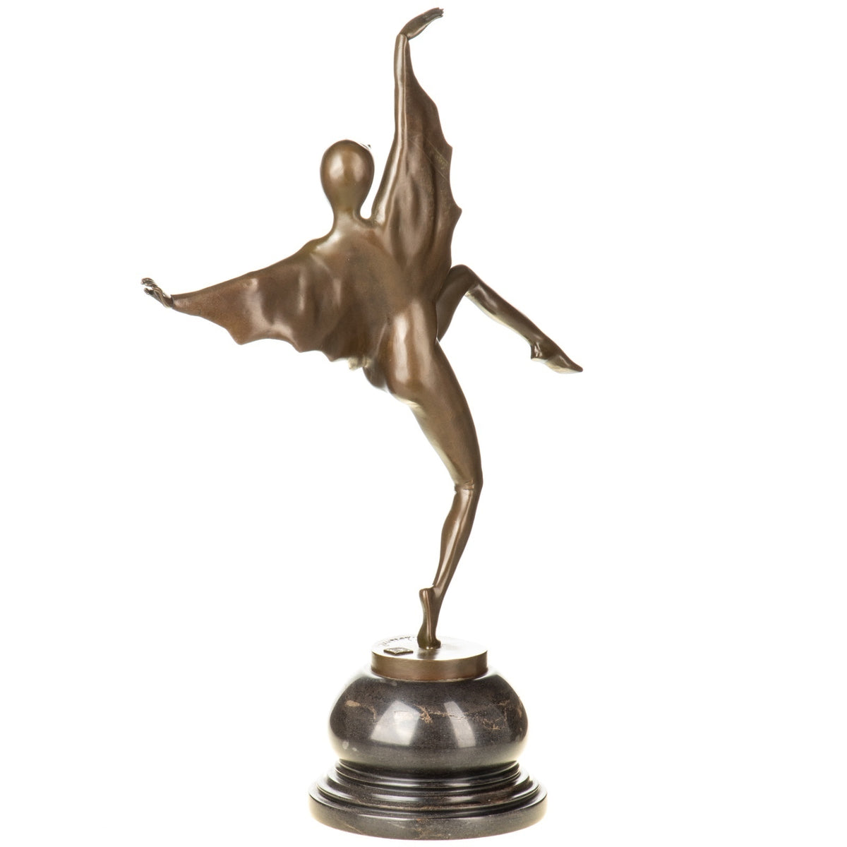 Bronze Skulptur Tänzerin auf Marmorsockel – signierte Tanzfigur mit Kostüm