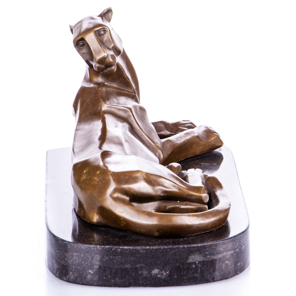 Bronze Skulptur Panther auf Marmorsockel – moderne Tierfigur, signiert
