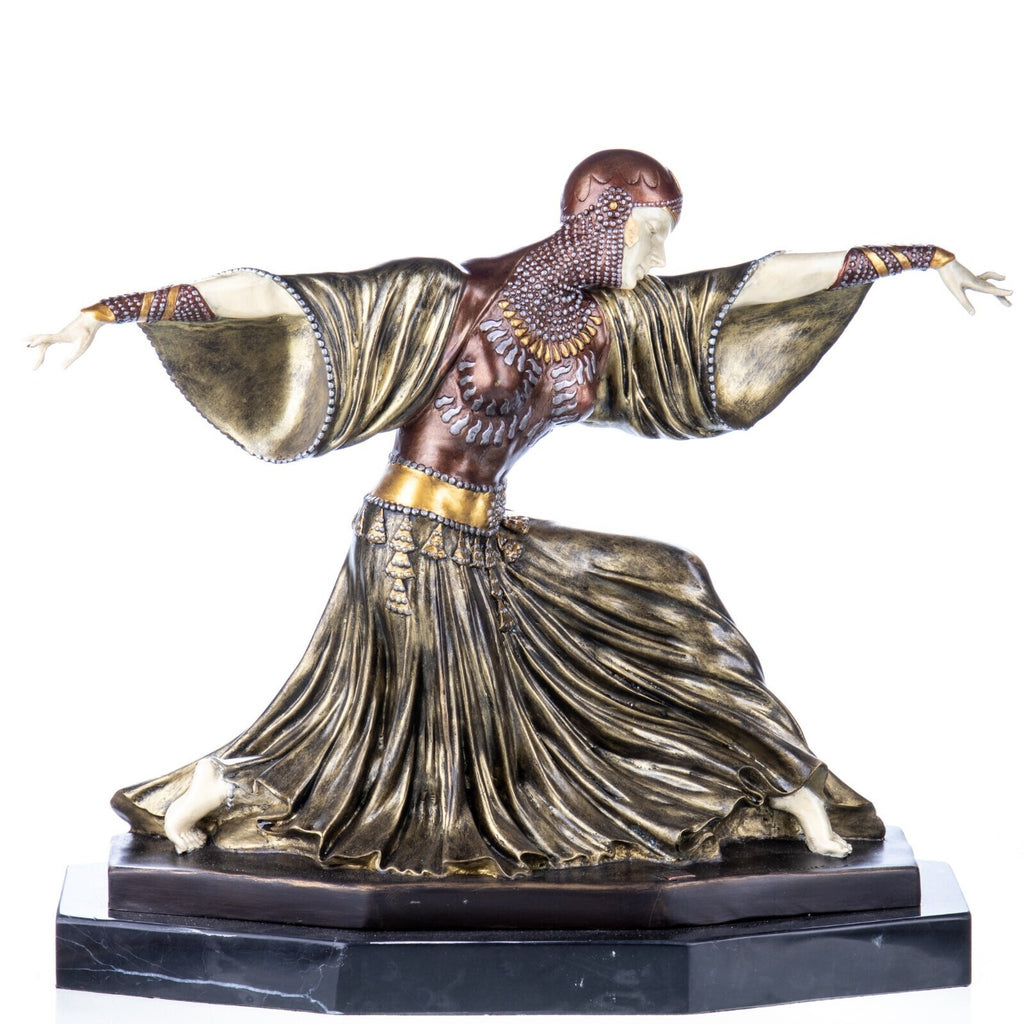Bronzeskulptur Art Déco Tänzerin nach D.H. Chiparus auf MarmorSockel – signiert