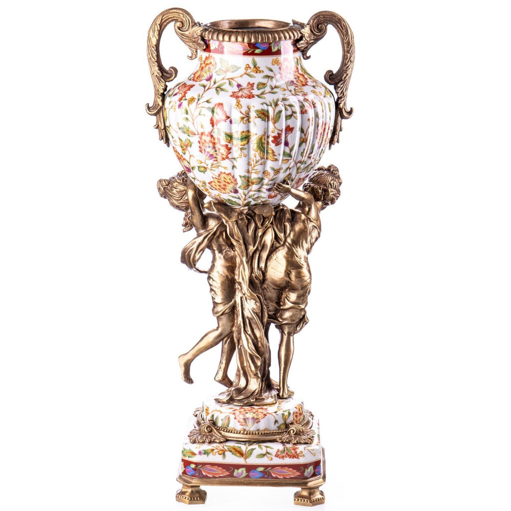 Prunkvase aus Porzellan & Bronze mit Blumen und Frauenfiguren – Vase 50 cm