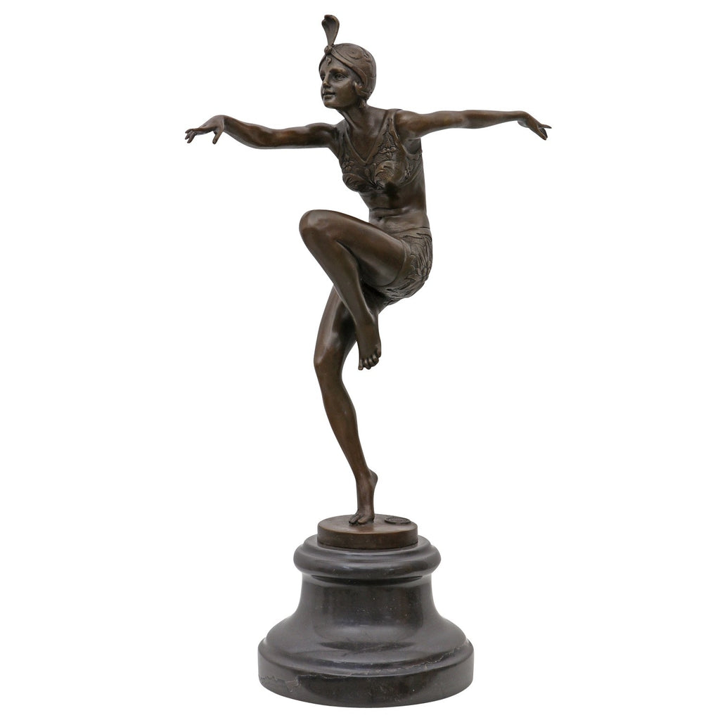 Bronze Skulptur „Con Brio“ nach Ferdinand Preiss – Tänzerin auf Marmorsockel